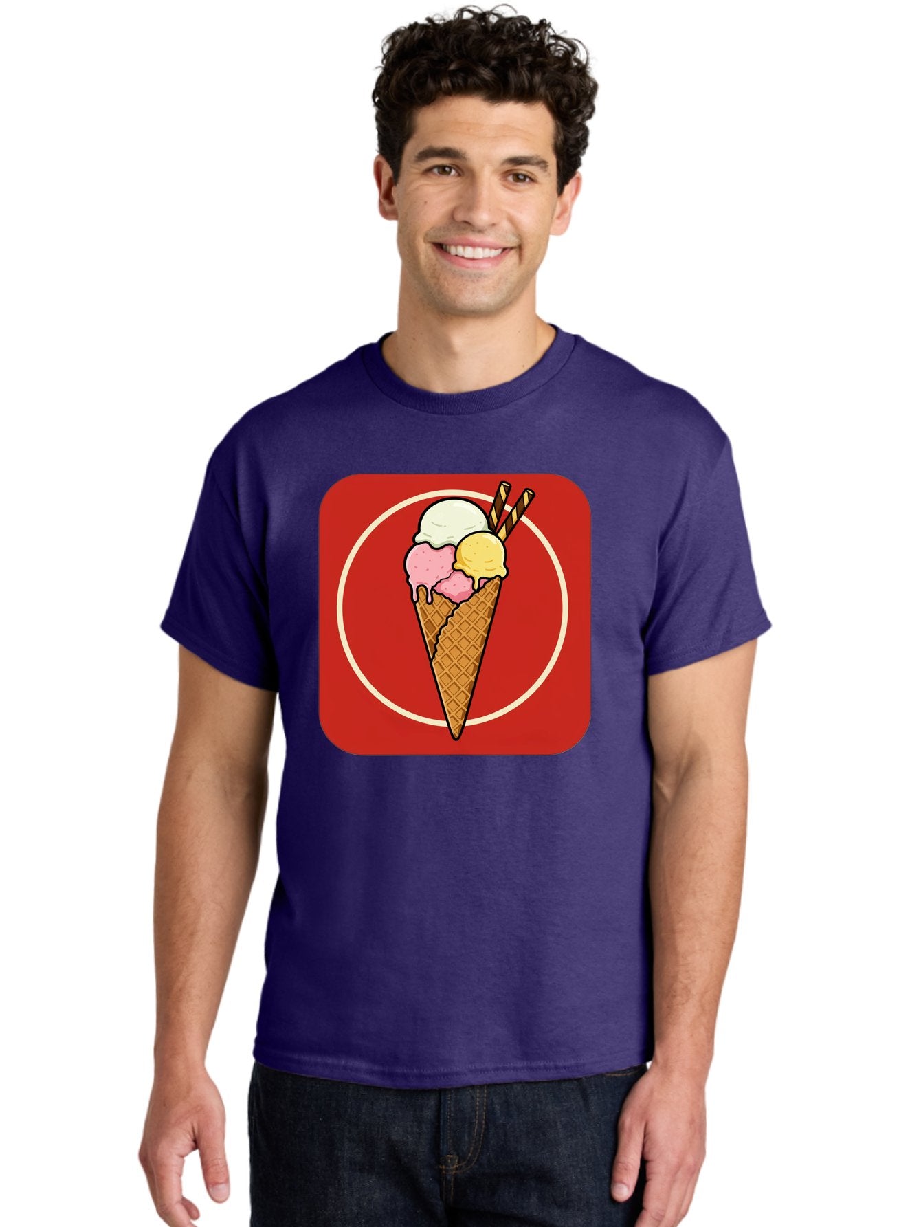Ice-Cream-Cone-7 Men'S Graphic Tee, 100% Cotton, Comfortable Casual Summer Wear, Machine Washable, Ice Cream Cone, Three Scoops, Waffle Cone, Dessert, Sweet Treats, Colorful Illustration, Ice Cream Lovers, Tasty Delights Baa868 17