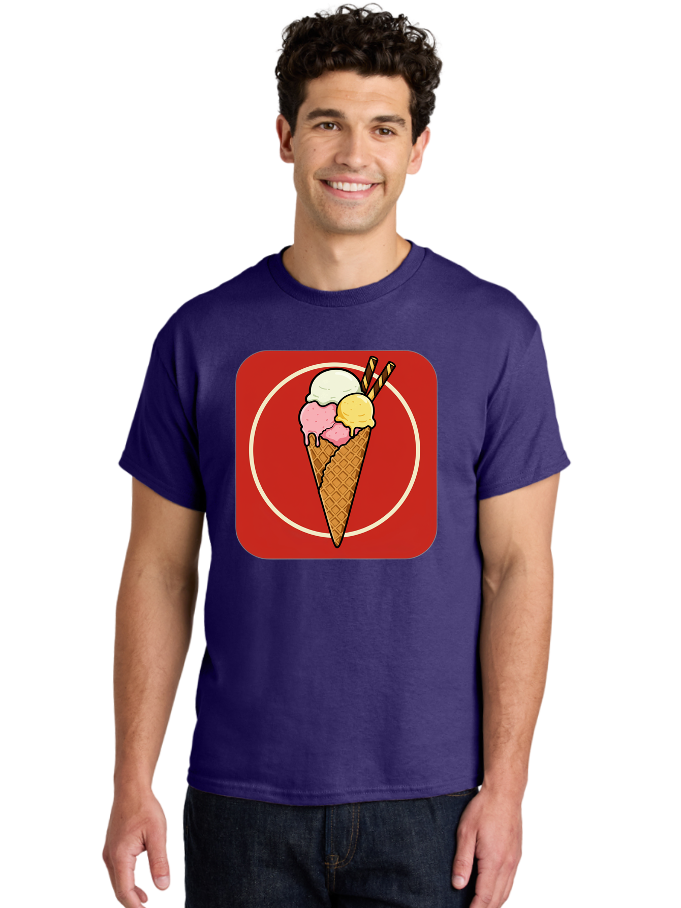 Ice-Cream-Cone-7 Men'S Graphic Tee, 100% Cotton, Comfortable Casual Summer Wear, Machine Washable, Ice Cream Cone, Three Scoops, Waffle Cone, Dessert, Sweet Treats, Colorful Illustration, Ice Cream Lovers, Tasty Delights Baa868 28
