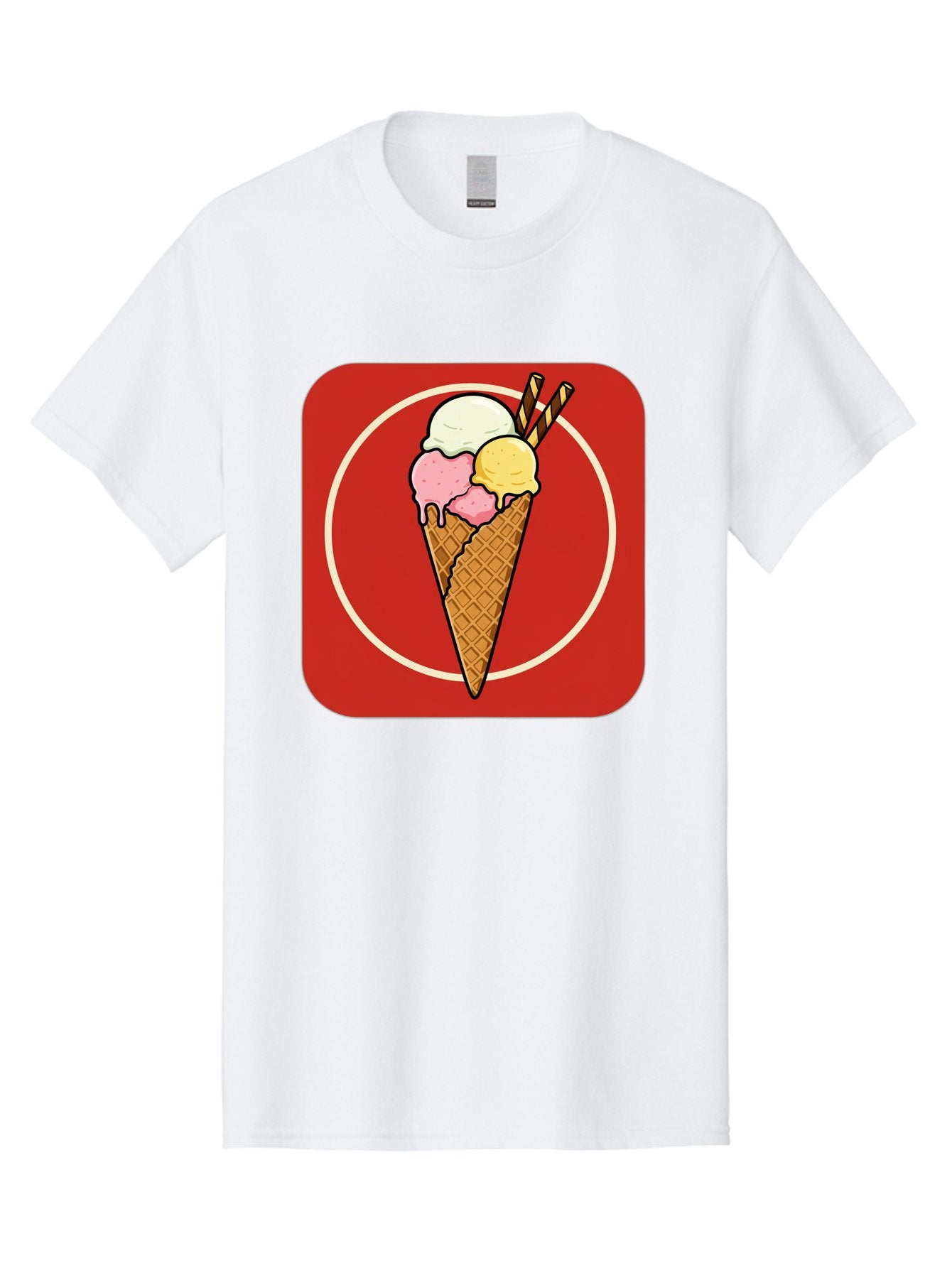 Ice-Cream-Cone-7 Men'S Graphic Tee, 100% Cotton, Comfortable Casual Summer Wear, Machine Washable, Ice Cream Cone, Three Scoops, Waffle Cone, Dessert, Sweet Treats, Colorful Illustration, Ice Cream Lovers, Tasty Delights Baa868