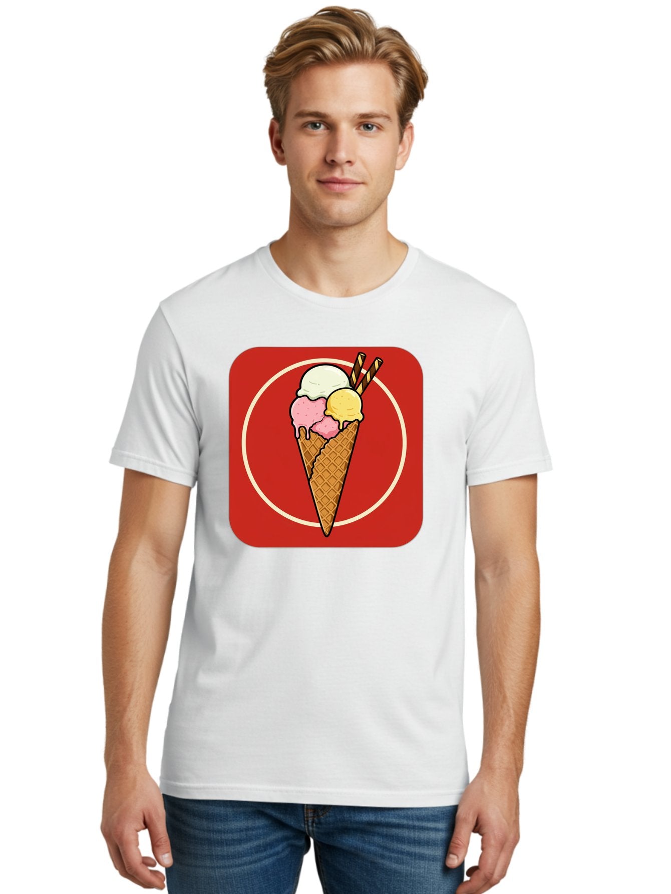 Ice-Cream-Cone-7 Men'S Graphic Tee, 100% Cotton, Comfortable Casual Summer Wear, Machine Washable, Ice Cream Cone, Three Scoops, Waffle Cone, Dessert, Sweet Treats, Colorful Illustration, Ice Cream Lovers, Tasty Delights Baa868 21