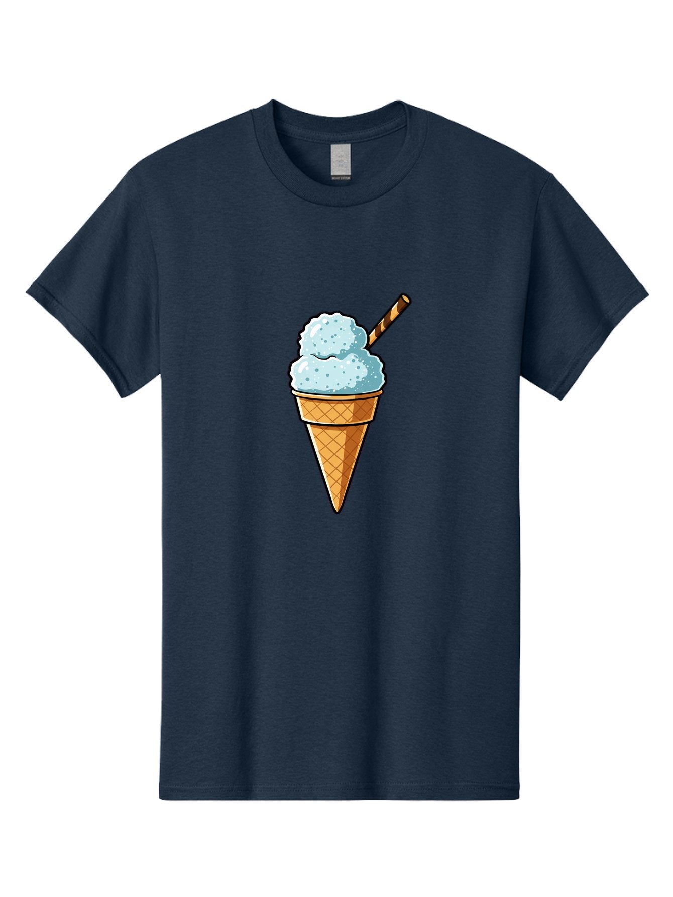 Ice-Cream-Cone-8 Men'S Graphic Tee, 100% Cotton, Comfortable Casual Summer Wear, Machine Washable, Blue Ice Cream, Waffle Cone, Striped Straw, Cartoon Style, Sweet Treat, Frozen Dessert, Summer Snack, Ice Cream Lover Baa869 9