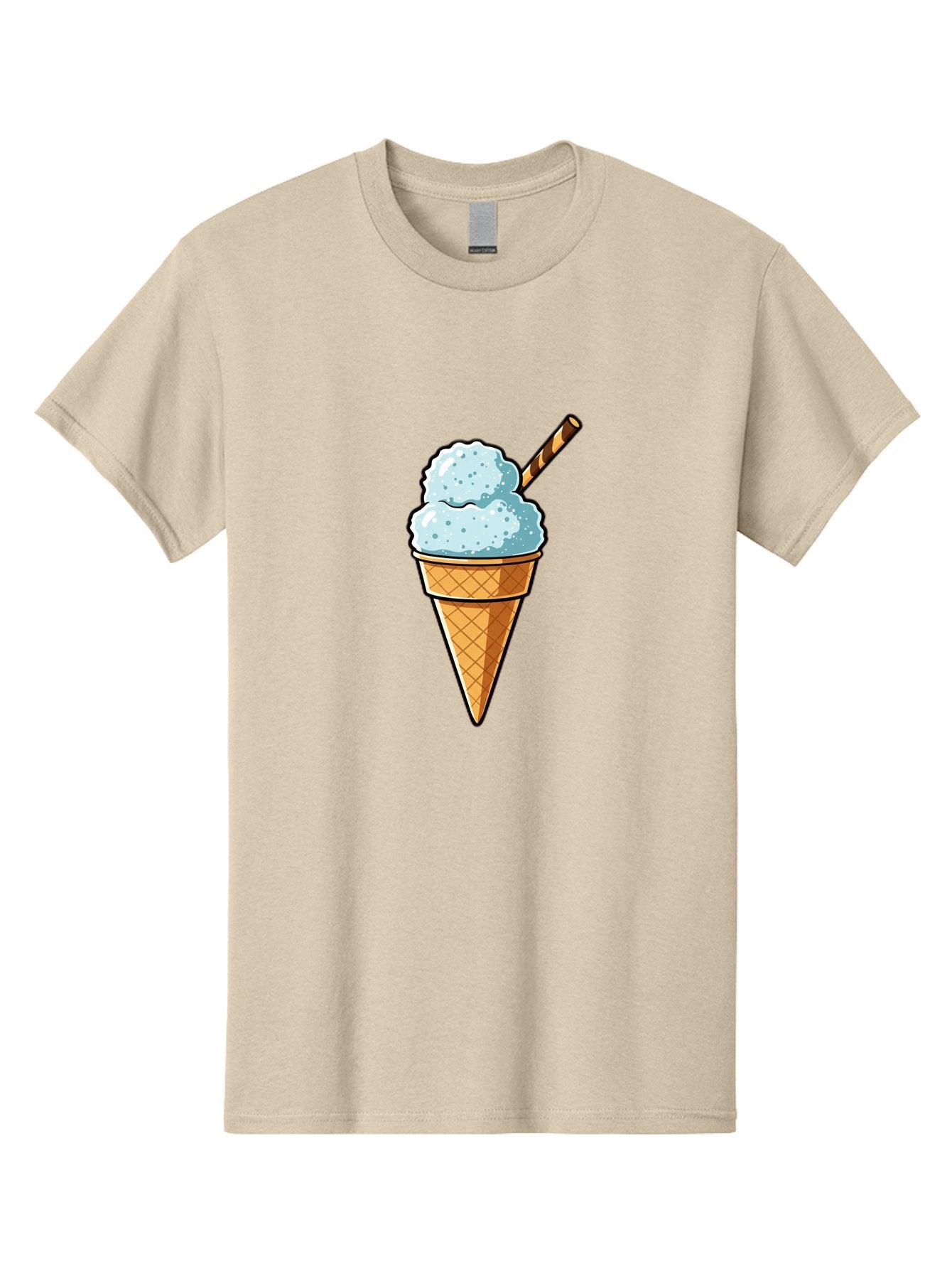 Ice-Cream-Cone-8 Men'S Graphic Tee, 100% Cotton, Comfortable Casual Summer Wear, Machine Washable, Blue Ice Cream, Waffle Cone, Striped Straw, Cartoon Style, Sweet Treat, Frozen Dessert, Summer Snack, Ice Cream Lover Baa869 7