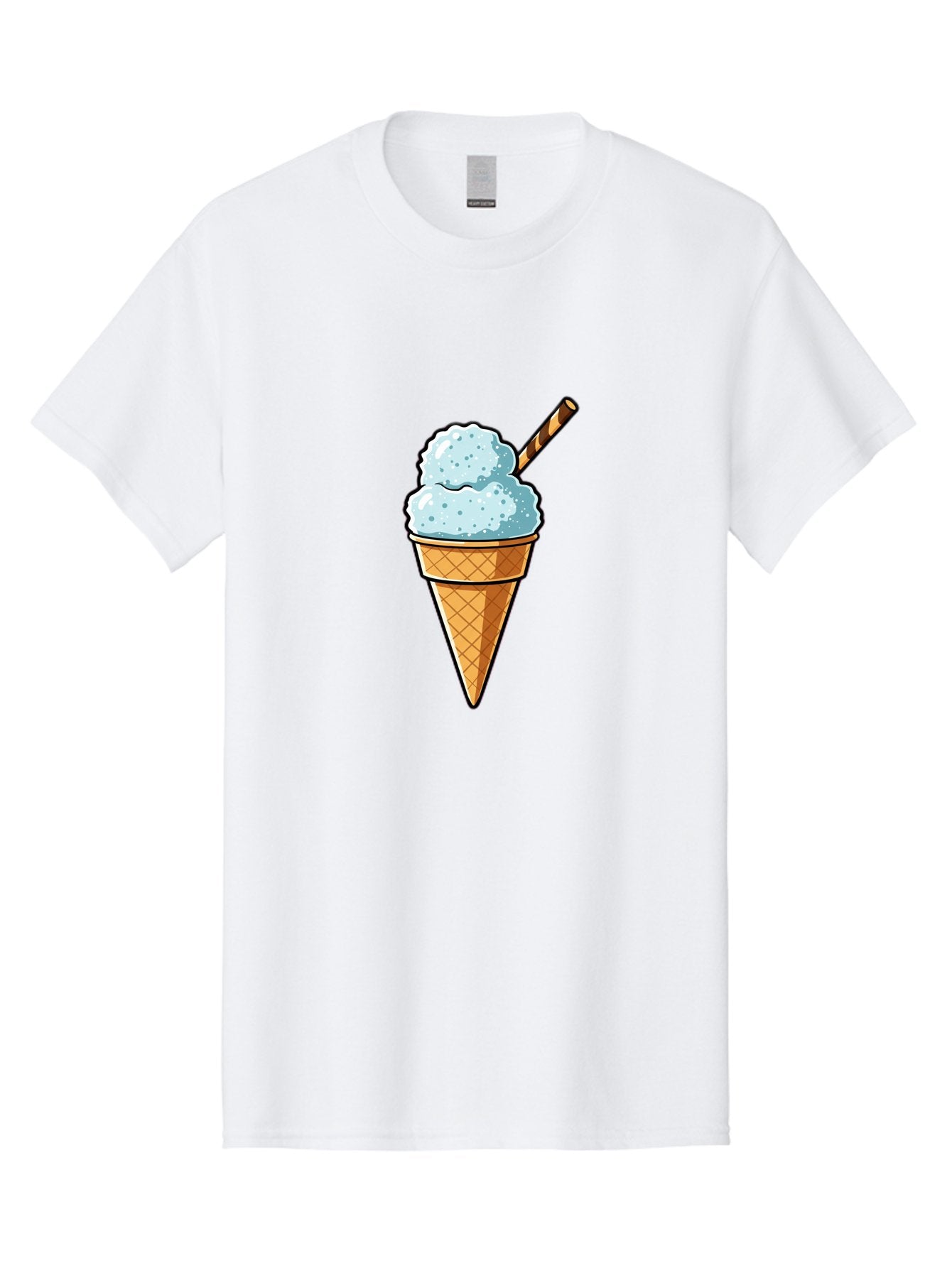Ice-Cream-Cone-8 Men'S Graphic Tee, 100% Cotton, Comfortable Casual Summer Wear, Machine Washable, Blue Ice Cream, Waffle Cone, Striped Straw, Cartoon Style, Sweet Treat, Frozen Dessert, Summer Snack, Ice Cream Lover Baa869