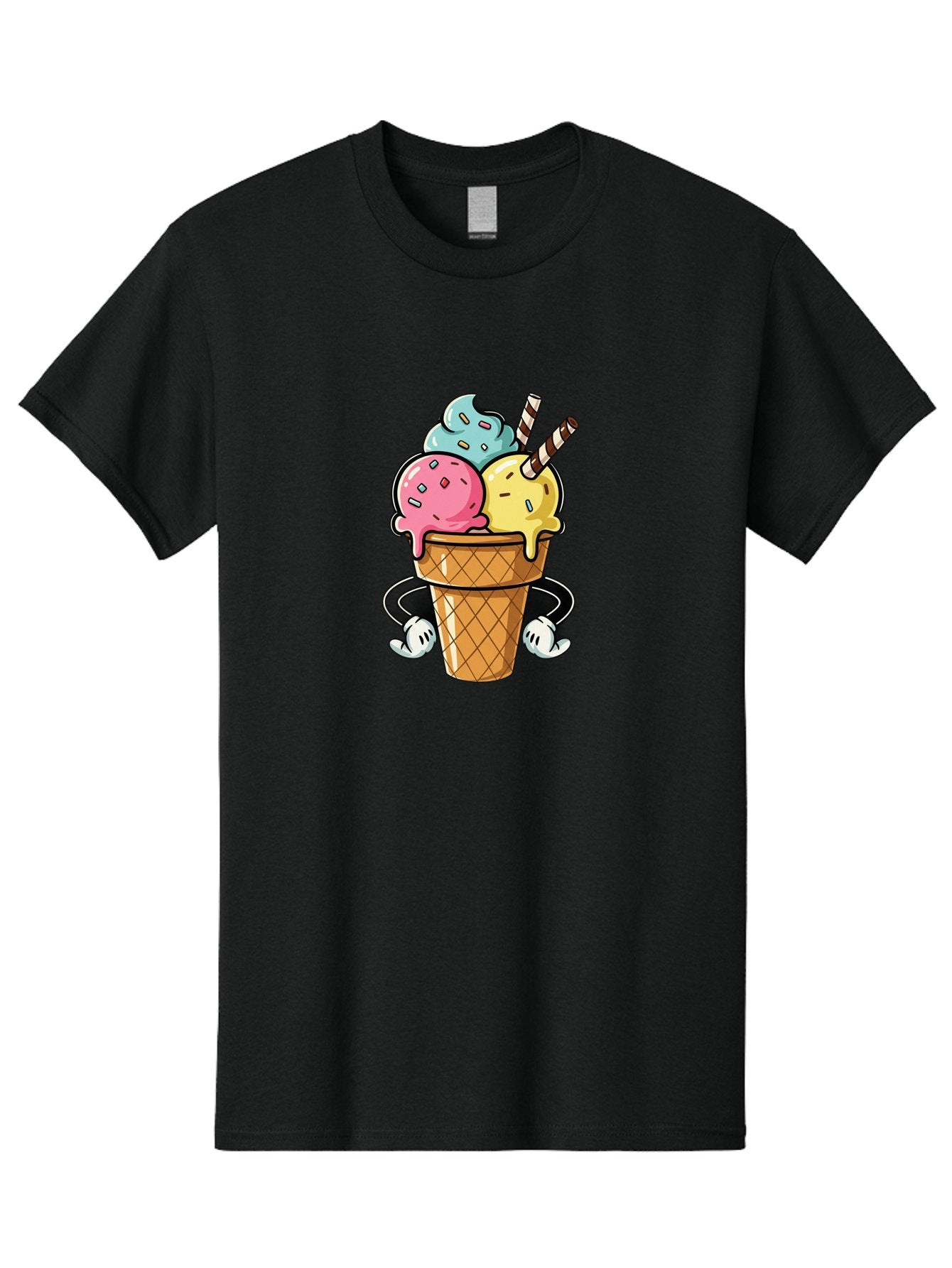 Ice-Cream-Cone-9 Men'S Graphic Tee, 100% Cotton, Comfortable Casual Summer Wear, Machine Washable, Three Scoops Ice Cream, Colorful Dessert, Melting Ice Cream, Sprinkles, Waffle Cone, Striped Straw, Cartoon Character, Fun And Playful, Baa870 3