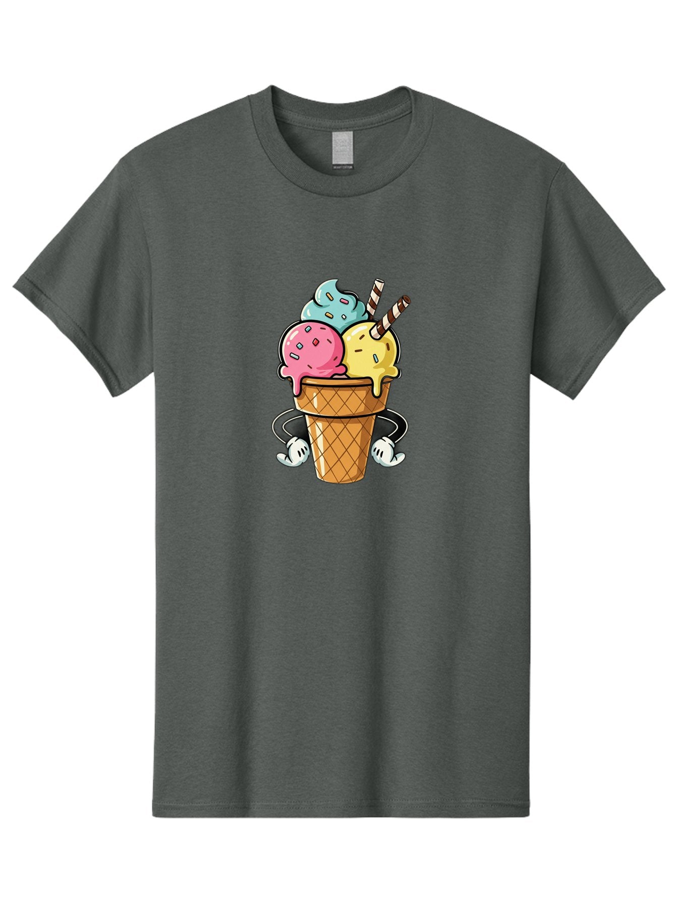 Ice-Cream-Cone-9 Men'S Graphic Tee, 100% Cotton, Comfortable Casual Summer Wear, Machine Washable, Three Scoops Ice Cream, Colorful Dessert, Melting Ice Cream, Sprinkles, Waffle Cone, Striped Straw, Cartoon Character, Fun And Playful, Baa870 9