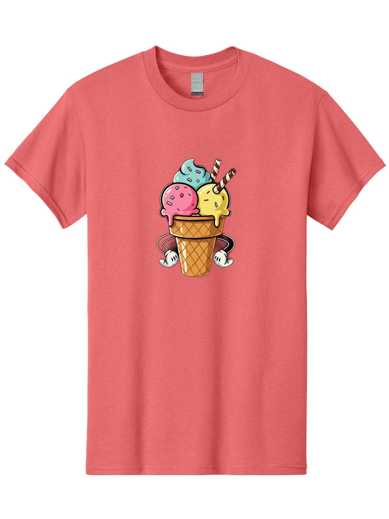 Ice-Cream-Cone-9 Men'S Graphic Tee, 100% Cotton, Comfortable Casual Summer Wear, Machine Washable, Three Scoops Ice Cream, Colorful Dessert, Melting Ice Cream, Sprinkles, Waffle Cone, Striped Straw, Cartoon Character, Fun And Playful, Baa870 4