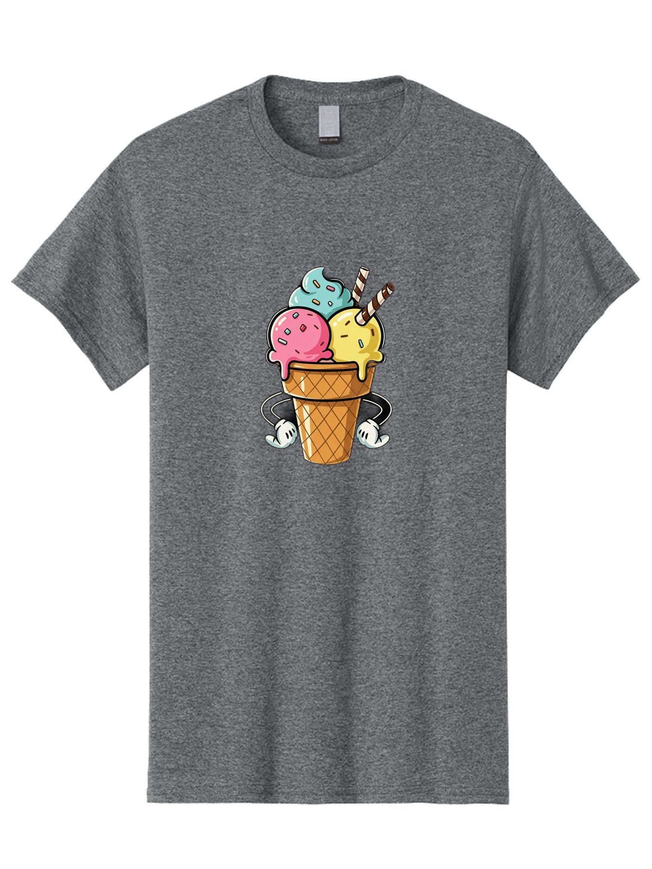 Ice-Cream-Cone-9 Men'S Graphic Tee, 100% Cotton, Comfortable Casual Summer Wear, Machine Washable, Three Scoops Ice Cream, Colorful Dessert, Melting Ice Cream, Sprinkles, Waffle Cone, Striped Straw, Cartoon Character, Fun And Playful, Baa870 6