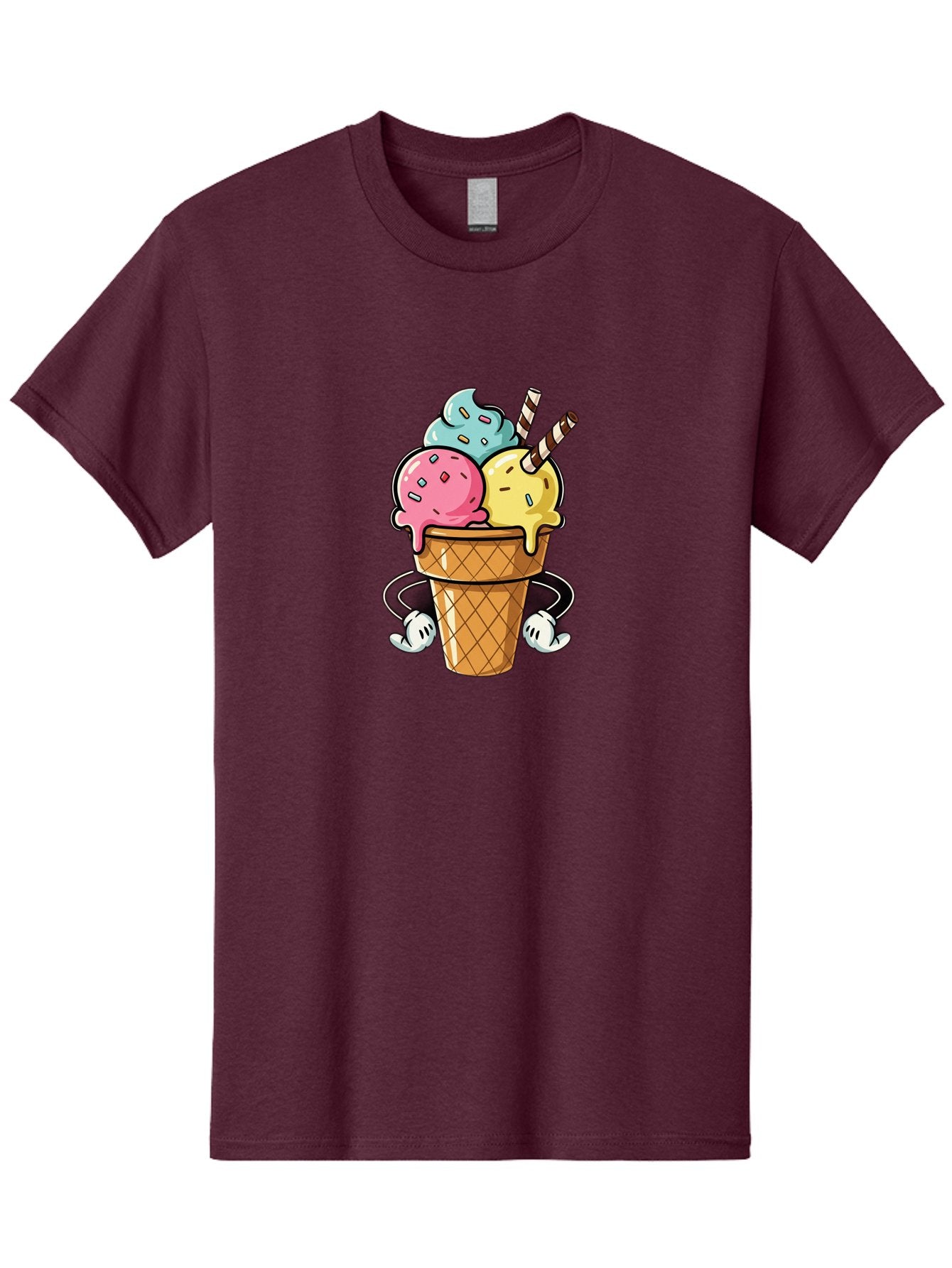 Ice-Cream-Cone-9 Men'S Graphic Tee, 100% Cotton, Comfortable Casual Summer Wear, Machine Washable, Three Scoops Ice Cream, Colorful Dessert, Melting Ice Cream, Sprinkles, Waffle Cone, Striped Straw, Cartoon Character, Fun And Playful, Baa870 15