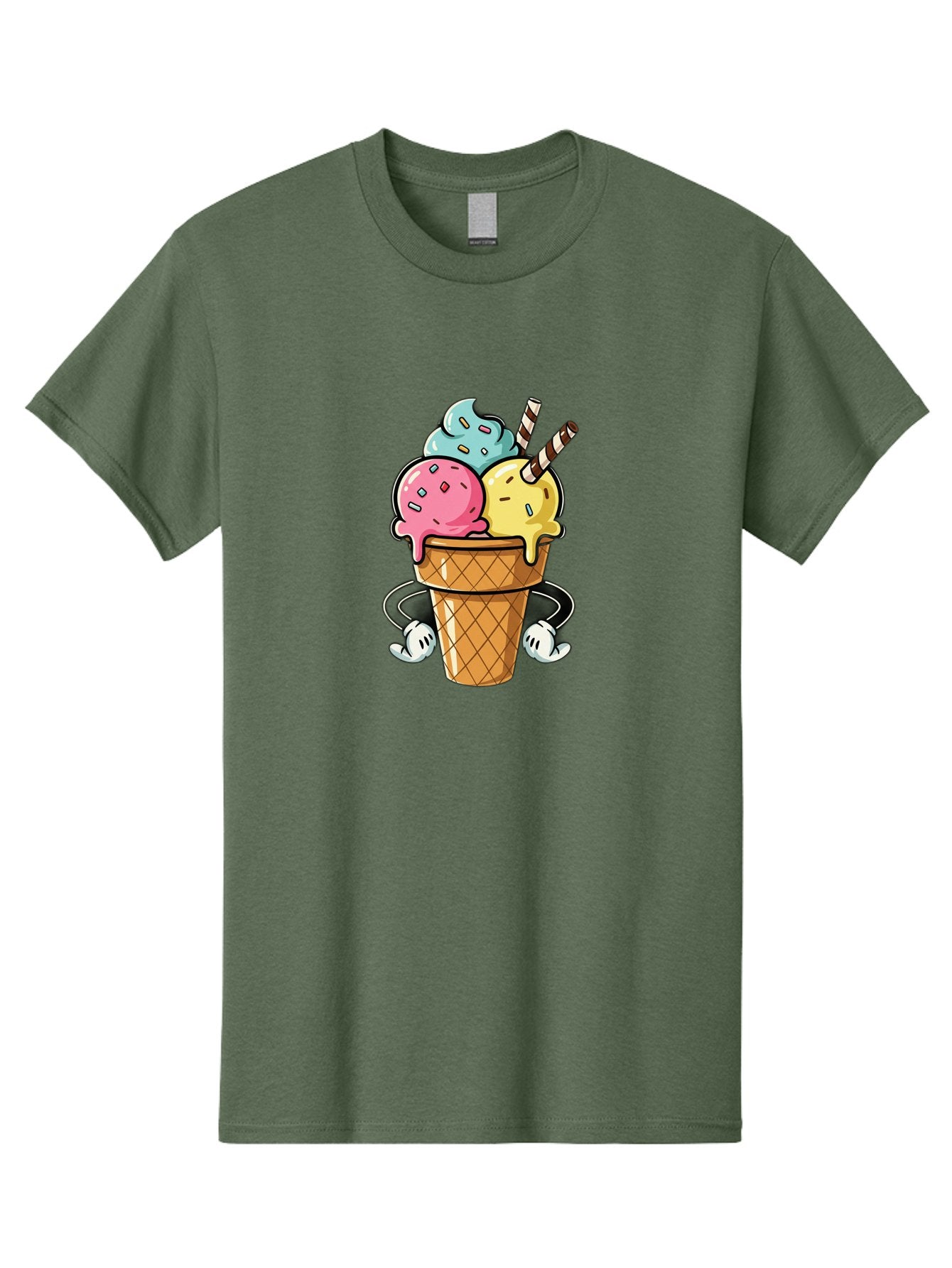 Ice-Cream-Cone-9 Men'S Graphic Tee, 100% Cotton, Comfortable Casual Summer Wear, Machine Washable, Three Scoops Ice Cream, Colorful Dessert, Melting Ice Cream, Sprinkles, Waffle Cone, Striped Straw, Cartoon Character, Fun And Playful, Baa870 12