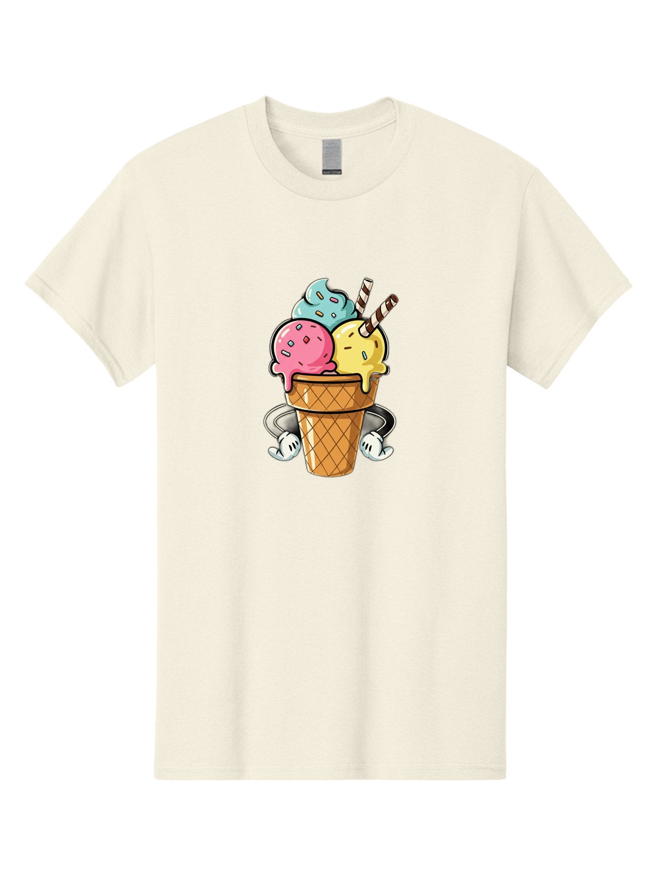 Ice-Cream-Cone-9 Men'S Graphic Tee, 100% Cotton, Comfortable Casual Summer Wear, Machine Washable, Three Scoops Ice Cream, Colorful Dessert, Melting Ice Cream, Sprinkles, Waffle Cone, Striped Straw, Cartoon Character, Fun And Playful, Baa870 5