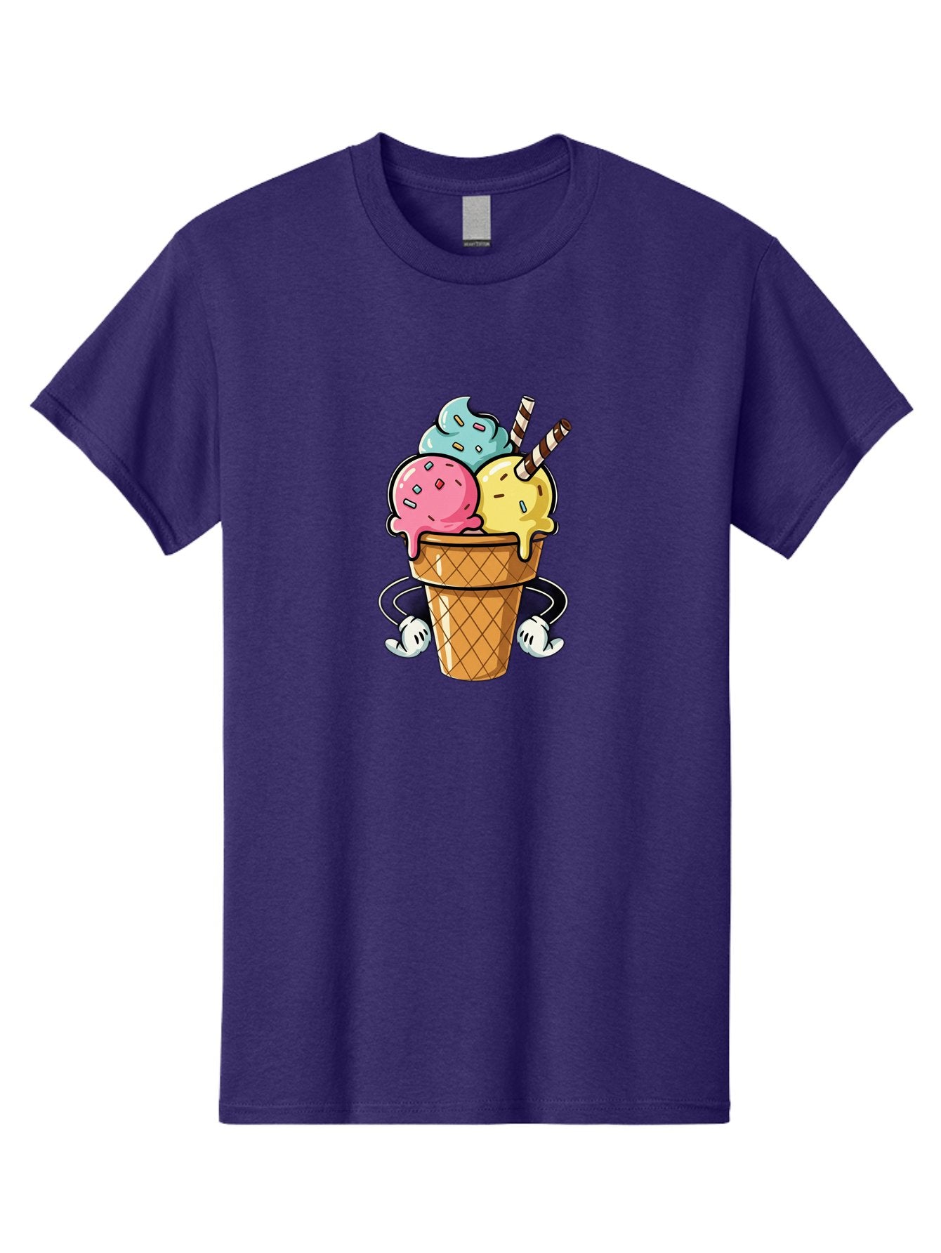 Ice-Cream-Cone-9 Men'S Graphic Tee, 100% Cotton, Comfortable Casual Summer Wear, Machine Washable, Three Scoops Ice Cream, Colorful Dessert, Melting Ice Cream, Sprinkles, Waffle Cone, Striped Straw, Cartoon Character, Fun And Playful, Baa870 11