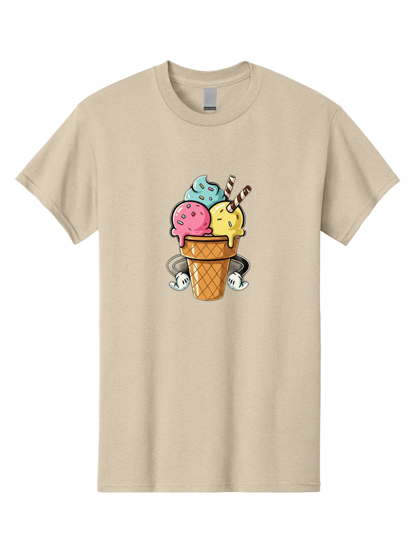 Ice-Cream-Cone-9 Men'S Graphic Tee, 100% Cotton, Comfortable Casual Summer Wear, Machine Washable, Three Scoops Ice Cream, Colorful Dessert, Melting Ice Cream, Sprinkles, Waffle Cone, Striped Straw, Cartoon Character, Fun And Playful, Baa870 14