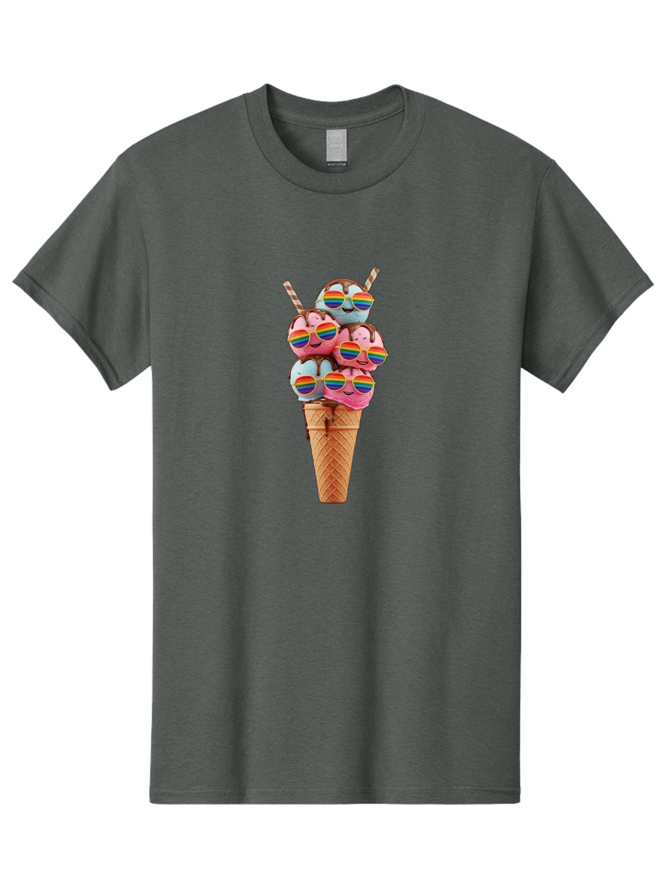Ice-Cream-Cone-Babies Men'S Graphic Tee, 100% Cotton, Comfortable Casual Summer Wear, Machine Washable, Ice Cream Cone, Smiley Faces, Rainbow Sunglasses, Colorful Treats, Sweet Delights, Fun Desserts, Playful Theme, Happy Vibes Baa872 3