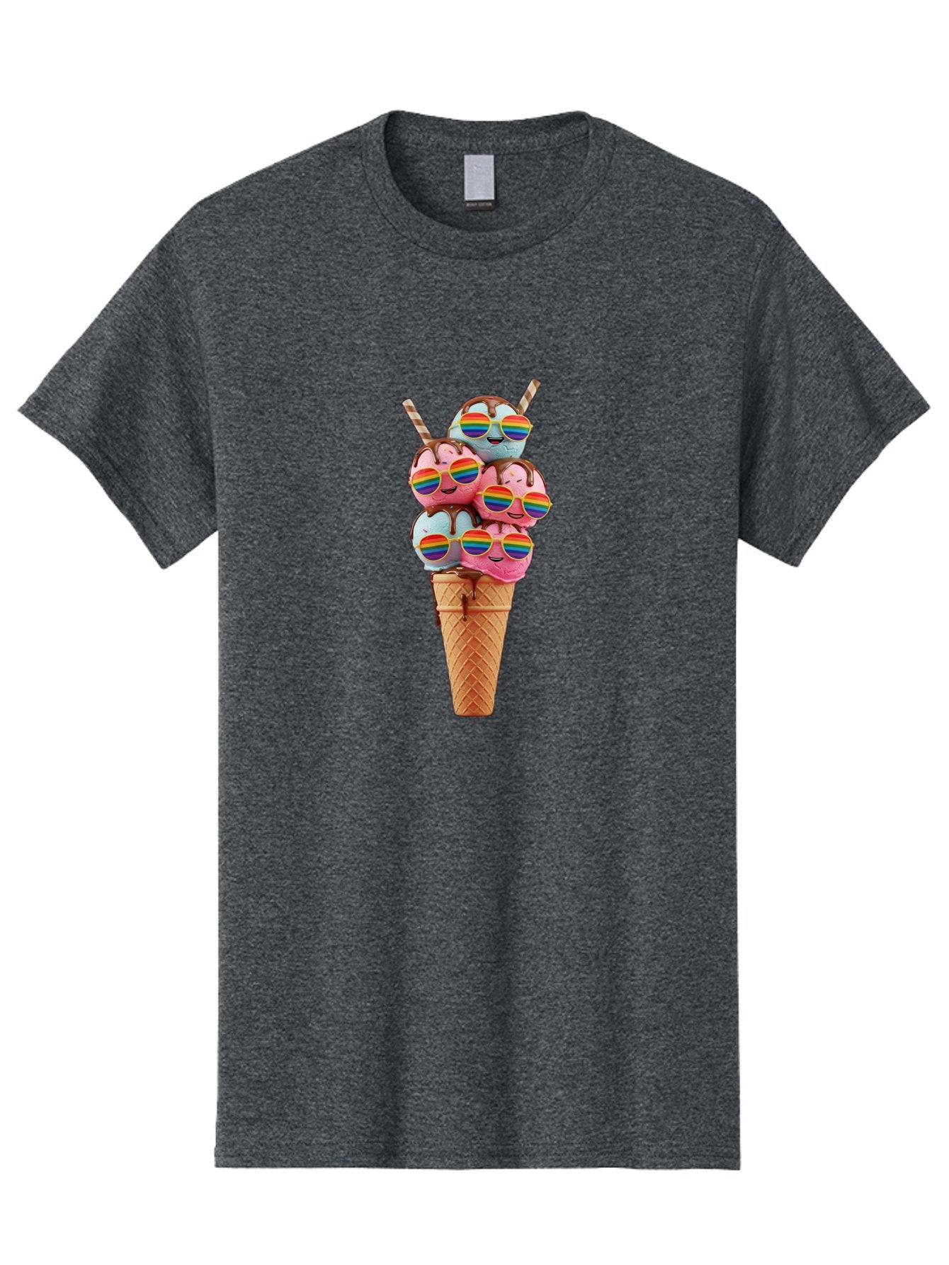 Ice-Cream-Cone-Babies Men'S Graphic Tee, 100% Cotton, Comfortable Casual Summer Wear, Machine Washable, Ice Cream Cone, Smiley Faces, Rainbow Sunglasses, Colorful Treats, Sweet Delights, Fun Desserts, Playful Theme, Happy Vibes Baa872 9