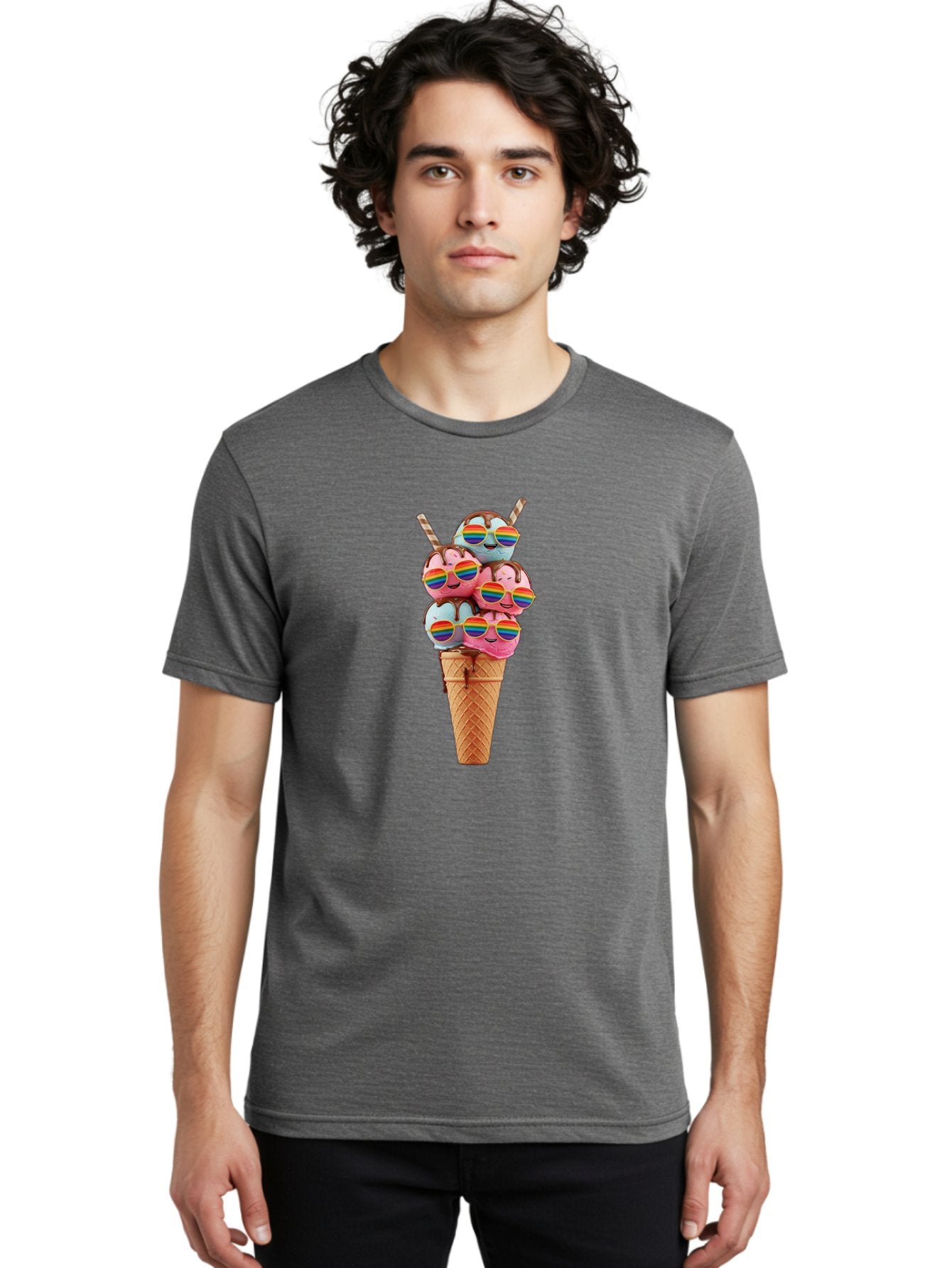 Ice-Cream-Cone-Babies Men'S Graphic Tee, 100% Cotton, Comfortable Casual Summer Wear, Machine Washable, Ice Cream Cone, Smiley Faces, Rainbow Sunglasses, Colorful Treats, Sweet Delights, Fun Desserts, Playful Theme, Happy Vibes Baa872 16