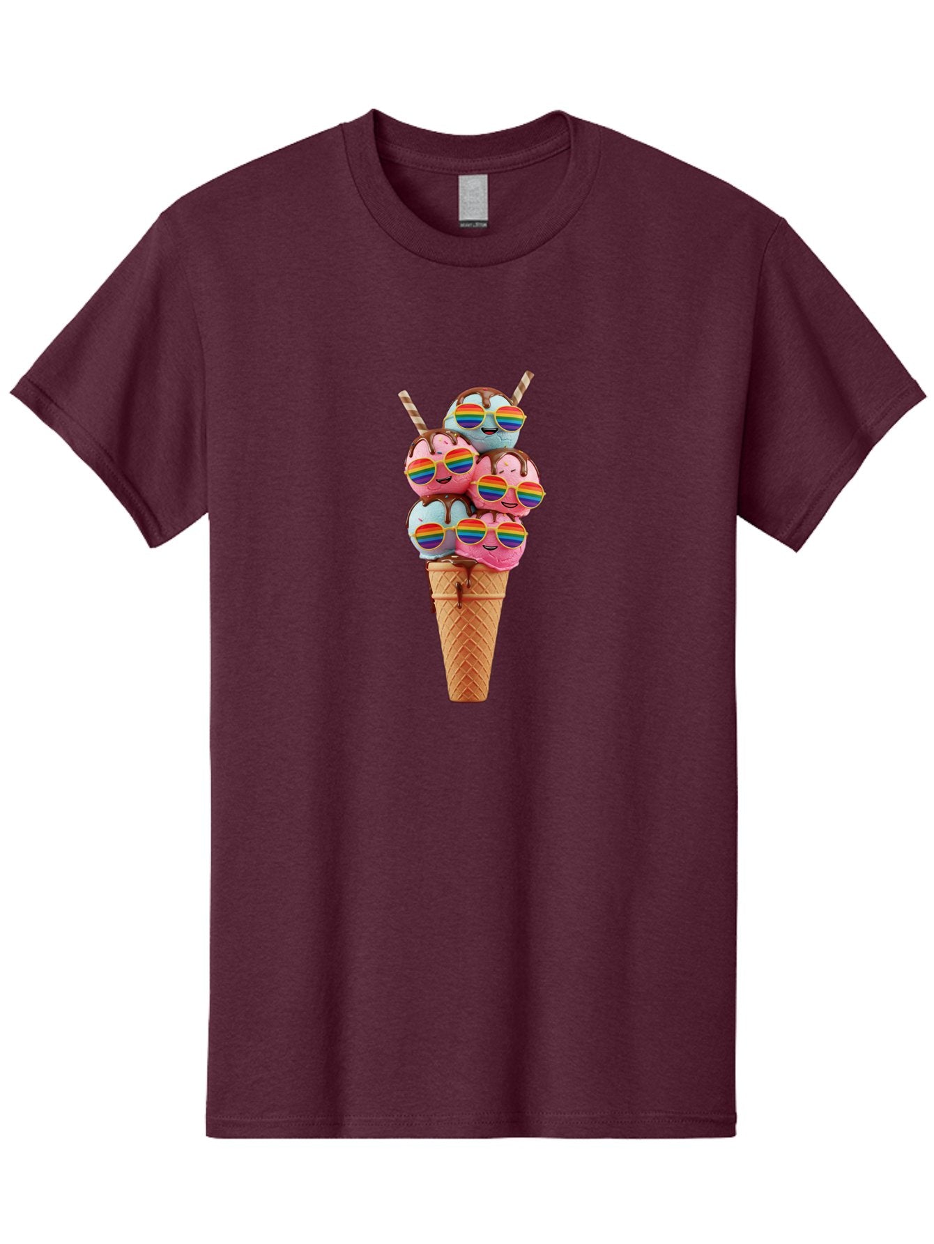 Ice-Cream-Cone-Babies Men'S Graphic Tee, 100% Cotton, Comfortable Casual Summer Wear, Machine Washable, Ice Cream Cone, Smiley Faces, Rainbow Sunglasses, Colorful Treats, Sweet Delights, Fun Desserts, Playful Theme, Happy Vibes Baa872