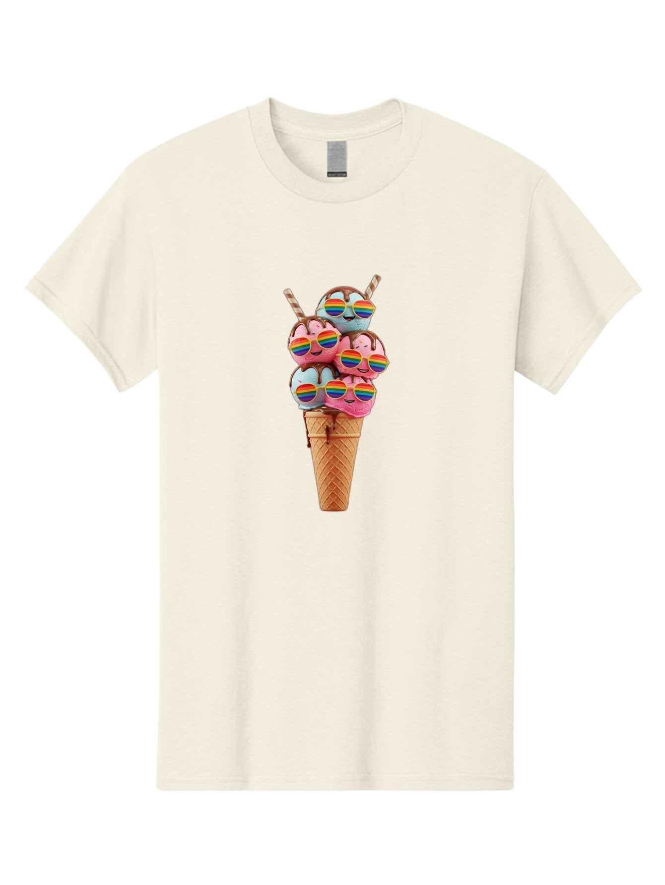 Ice-Cream-Cone-Babies Men'S Graphic Tee, 100% Cotton, Comfortable Casual Summer Wear, Machine Washable, Ice Cream Cone, Smiley Faces, Rainbow Sunglasses, Colorful Treats, Sweet Delights, Fun Desserts, Playful Theme, Happy Vibes Baa872 4