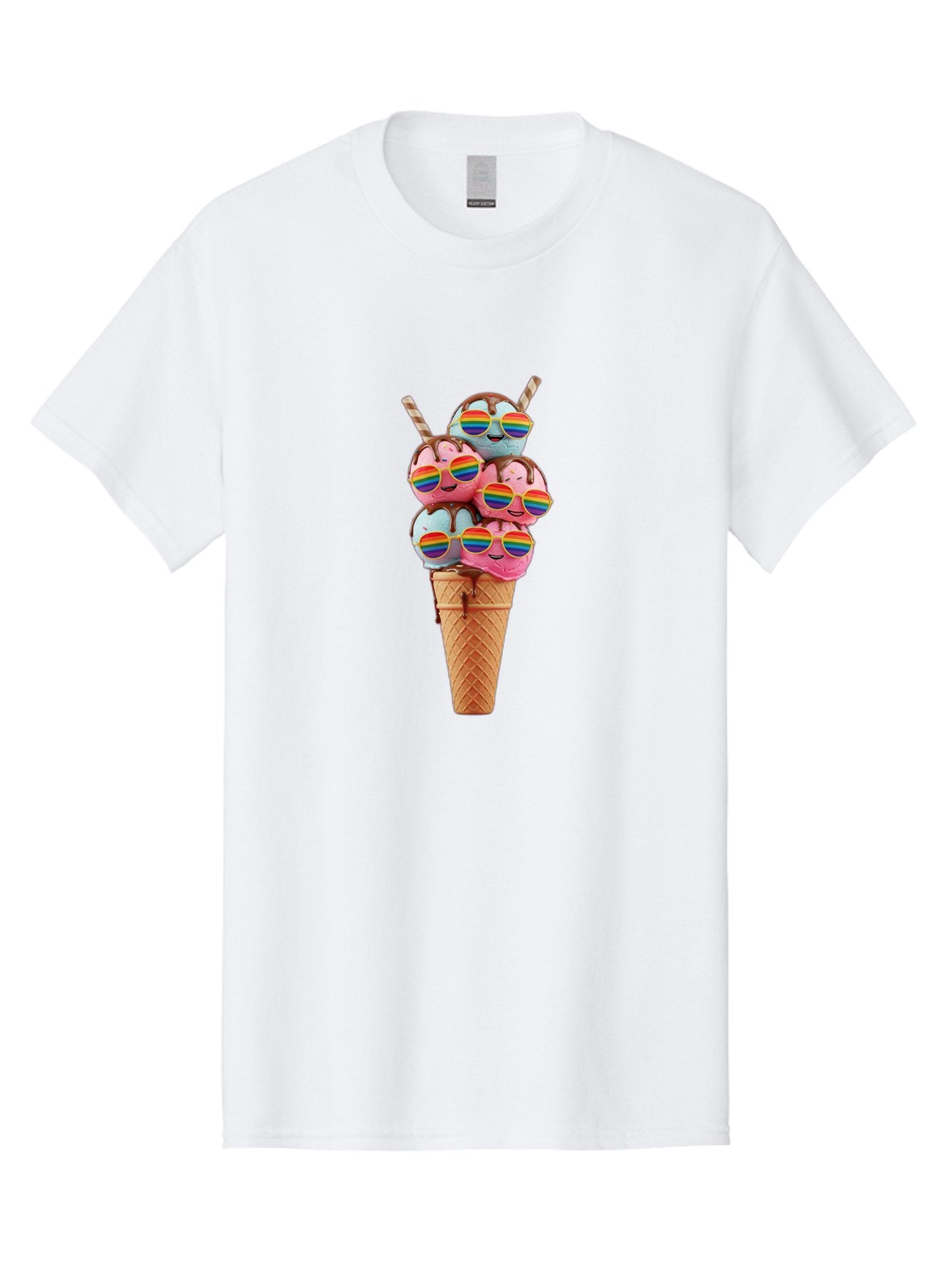 Ice-Cream-Cone-Babies Men'S Graphic Tee, 100% Cotton, Comfortable Casual Summer Wear, Machine Washable, Ice Cream Cone, Smiley Faces, Rainbow Sunglasses, Colorful Treats, Sweet Delights, Fun Desserts, Playful Theme, Happy Vibes Baa872 8