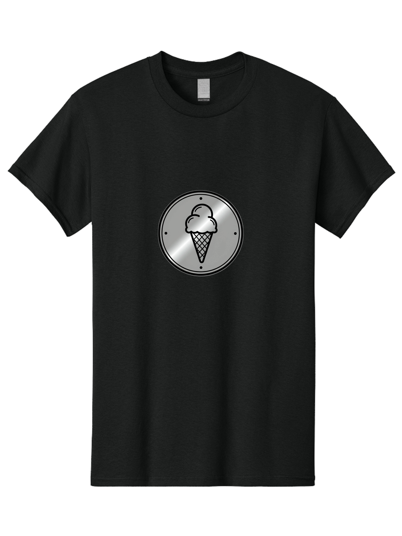 Ice-Cream-Cone-Icon Men'S Graphic Tee, 100% Cotton, Comfortable Casual Summer Wear, Machine Washable, Ice Cream Cone, Sweet Treat, Dessert Icon, Frozen Yogurt, Creamy Texture, Black Outline, Silver Badge, Modern Design, Simple Illustration Baa873 23
