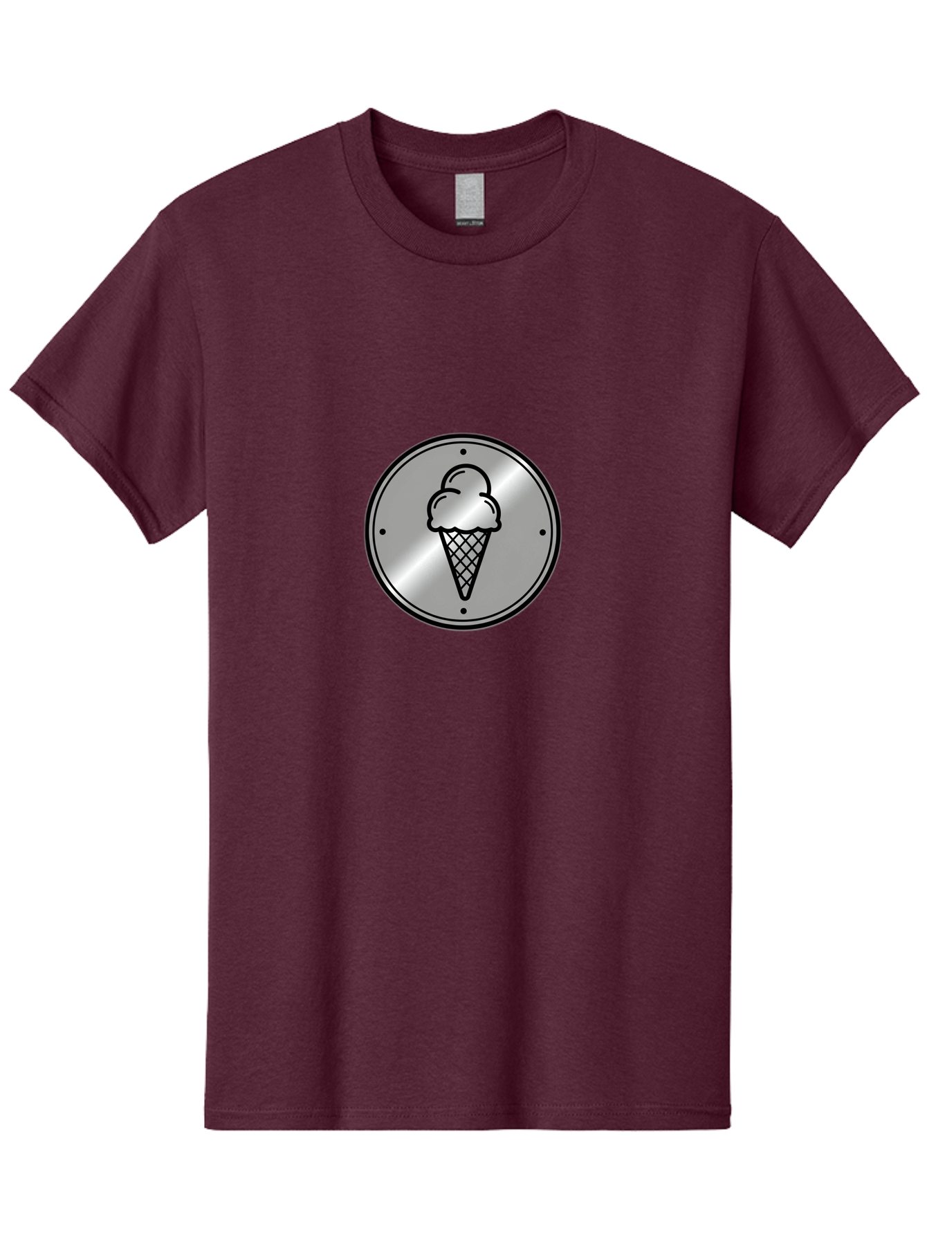 Ice-Cream-Cone-Icon Men'S Graphic Tee, 100% Cotton, Comfortable Casual Summer Wear, Machine Washable, Ice Cream Cone, Sweet Treat, Dessert Icon, Frozen Yogurt, Creamy Texture, Black Outline, Silver Badge, Modern Design, Simple Illustration Baa873 15