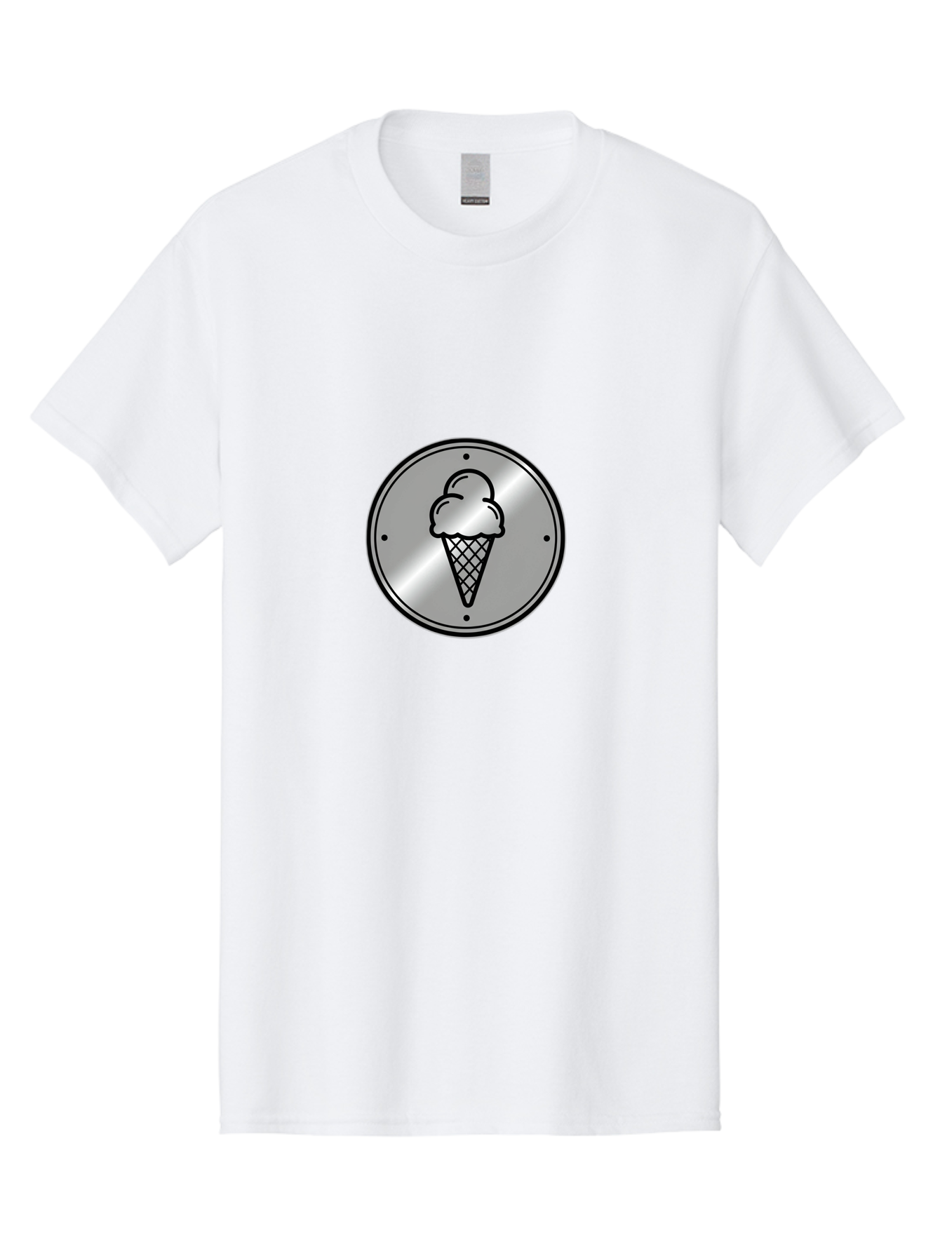 Ice-Cream-Cone-Icon Men'S Graphic Tee, 100% Cotton, Comfortable Casual Summer Wear, Machine Washable, Ice Cream Cone, Sweet Treat, Dessert Icon, Frozen Yogurt, Creamy Texture, Black Outline, Silver Badge, Modern Design, Simple Illustration Baa873 21