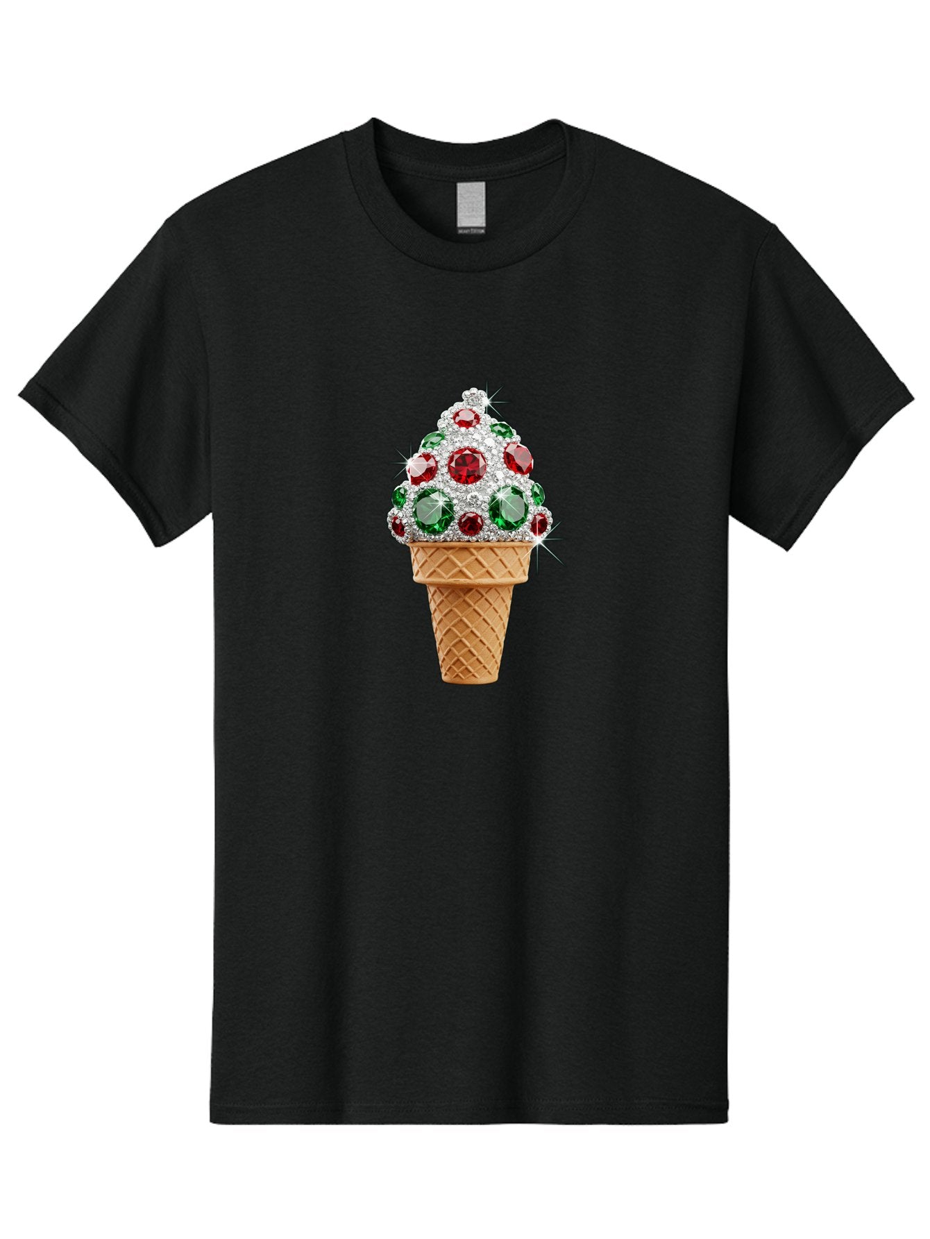 Ice-Cream-Cone-With-Jewels Men'S Graphic Tee, 100% Cotton, Comfortable Casual Summer Wear, Machine Washable, Ice Cream Cone, Diamond Encrusted, Precious Gems, Red And Green Jewels, Luxurious Dessert, Sweet Treat, Diamond Ice Cream, Baa874 12