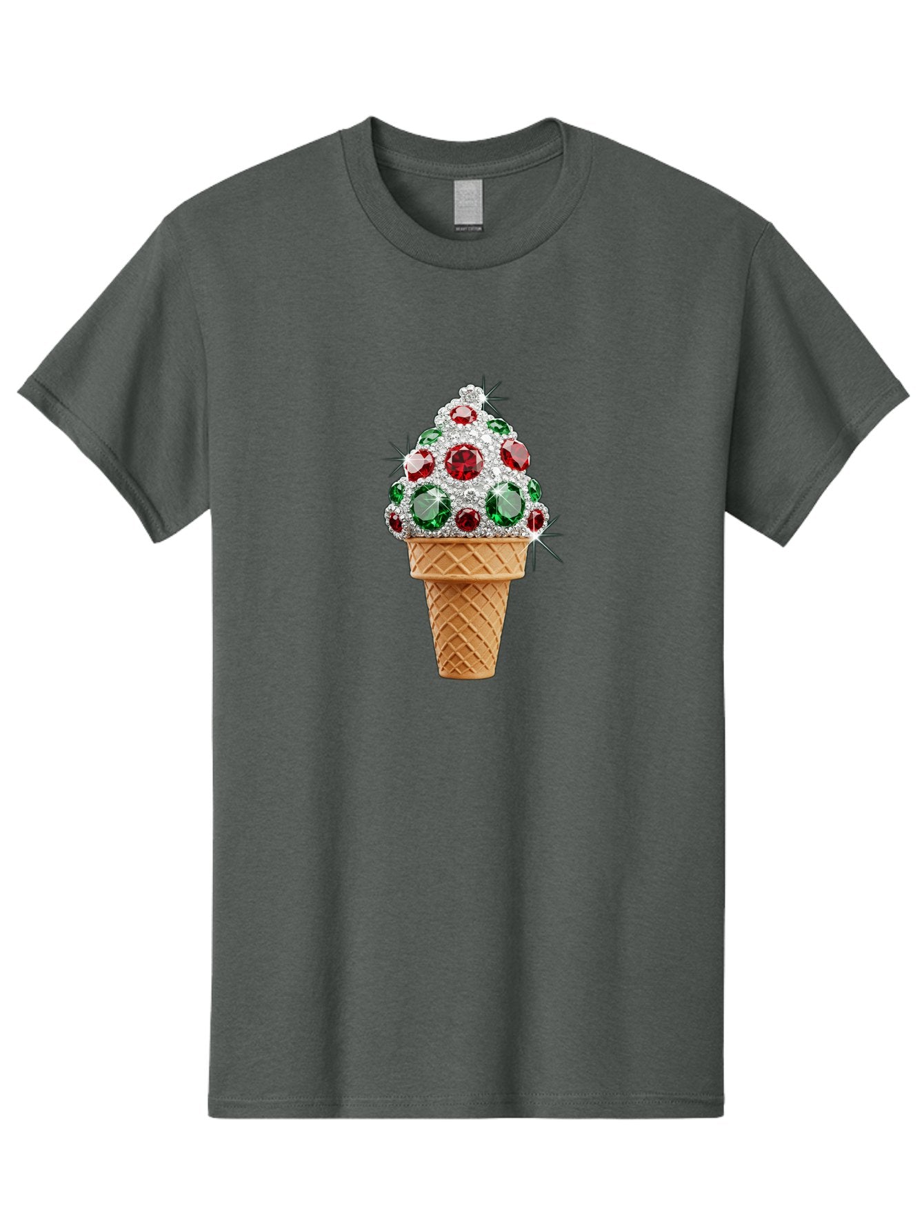 Ice-Cream-Cone-With-Jewels Men'S Graphic Tee, 100% Cotton, Comfortable Casual Summer Wear, Machine Washable, Ice Cream Cone, Diamond Encrusted, Precious Gems, Red And Green Jewels, Luxurious Dessert, Sweet Treat, Diamond Ice Cream, Baa874 13