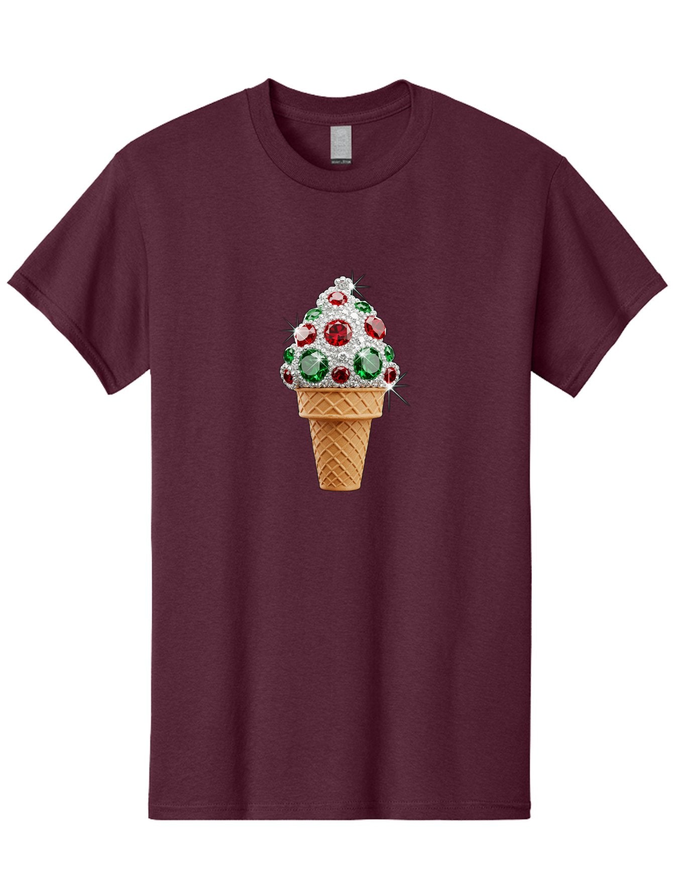 Ice-Cream-Cone-With-Jewels Men'S Graphic Tee, 100% Cotton, Comfortable Casual Summer Wear, Machine Washable, Ice Cream Cone, Diamond Encrusted, Precious Gems, Red And Green Jewels, Luxurious Dessert, Sweet Treat, Diamond Ice Cream, Baa874 6
