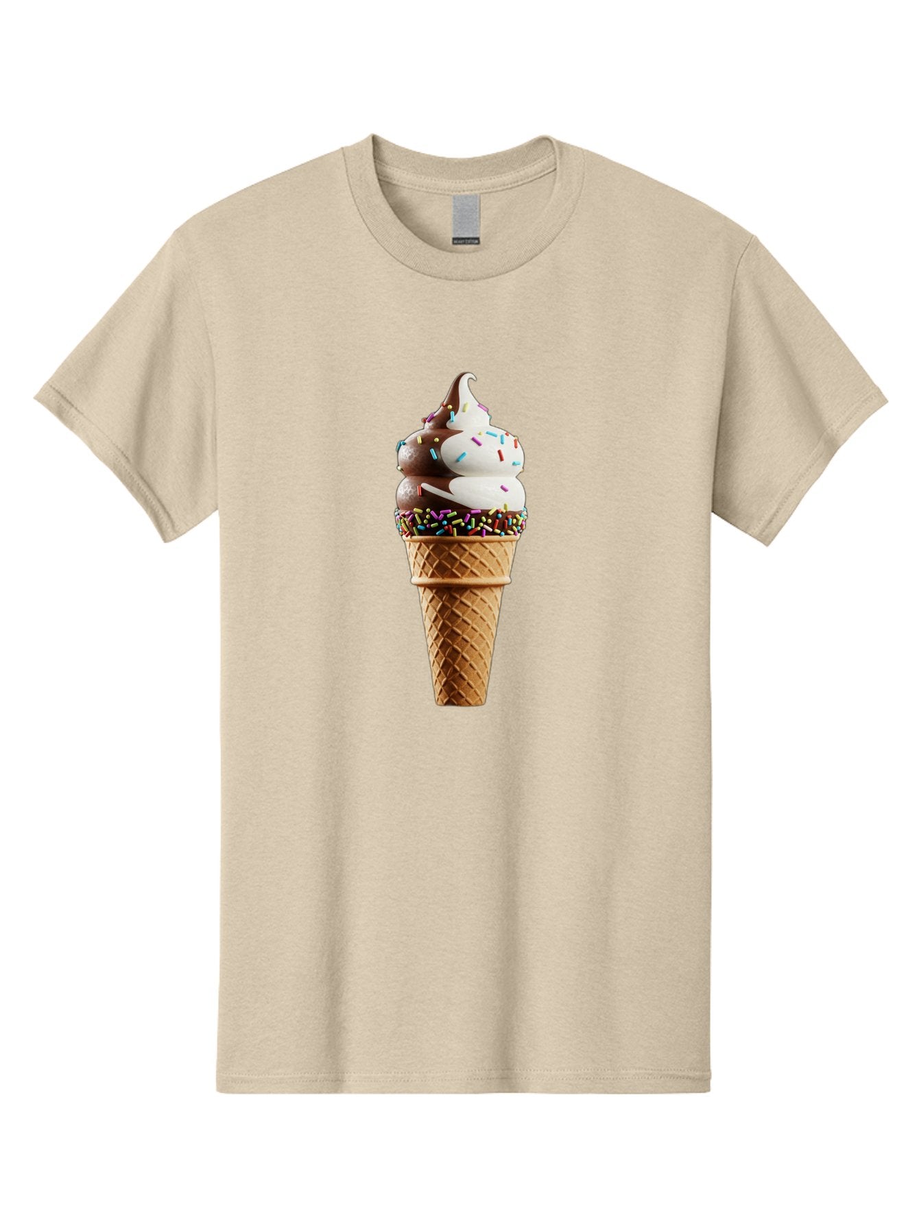 Ice-Cream-Cone Men'S Graphic Tee, 100% Cotton, Comfortable Casual Summer Wear, Machine Washable, Ice Cream Cone, Chocolate And Vanilla Swirl, Rainbow Sprinkles, Sweet Treat, Dessert Delight, Colorful Ice Cream, Tasty Cone, Fun Dessert, Baa875