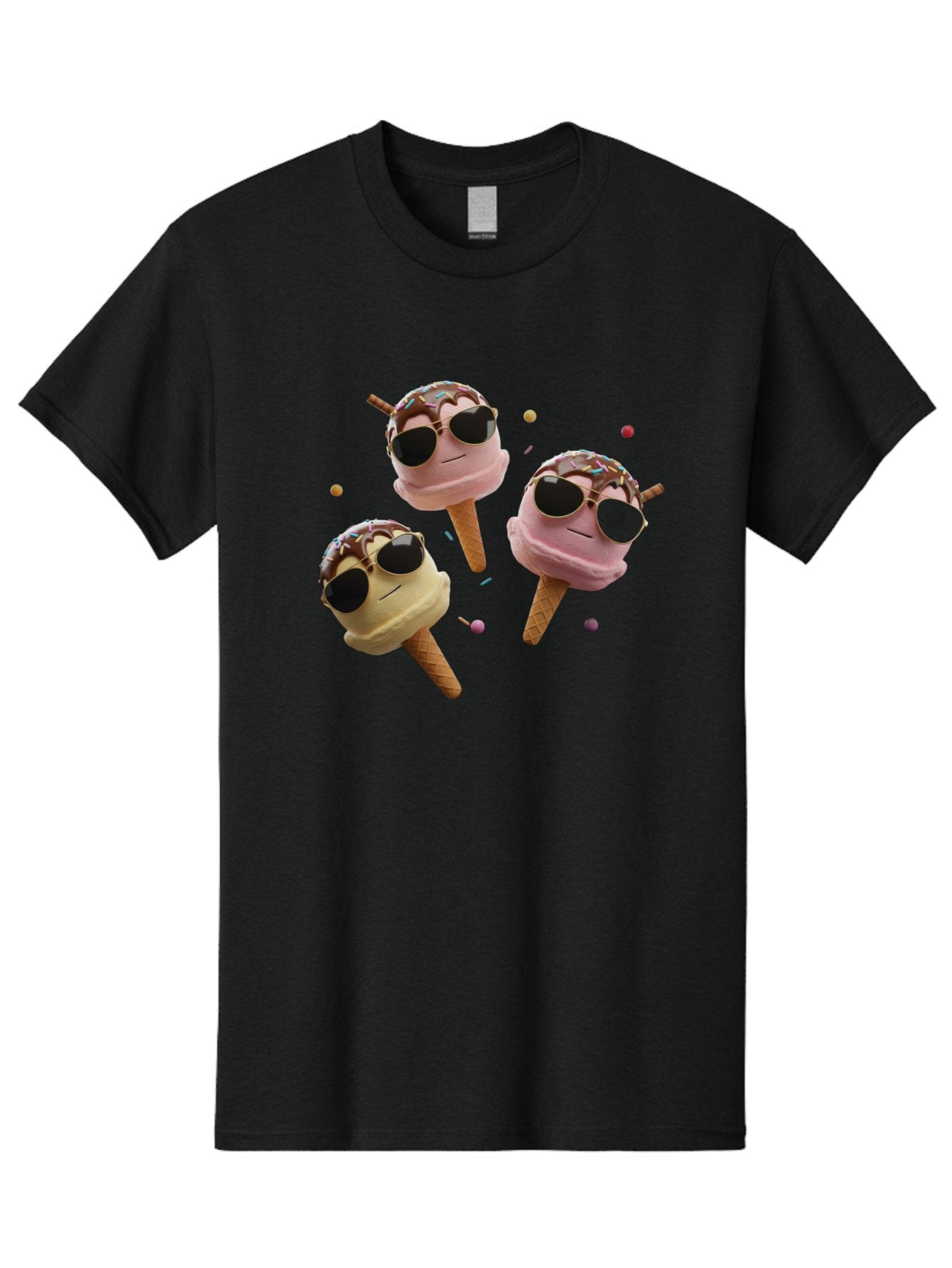Ice-Cream-Cones-With-Sunglasses Men'S Graphic Tee, 100% Cotton, Comfortable Casual Summer Wear, Machine Washable, Ice Cream Cones With Sunglasses, Melting Ice Cream, Cartoon Style, Summer Treats, Colorful Sprinkles, Fun And Playful, Baa876 13