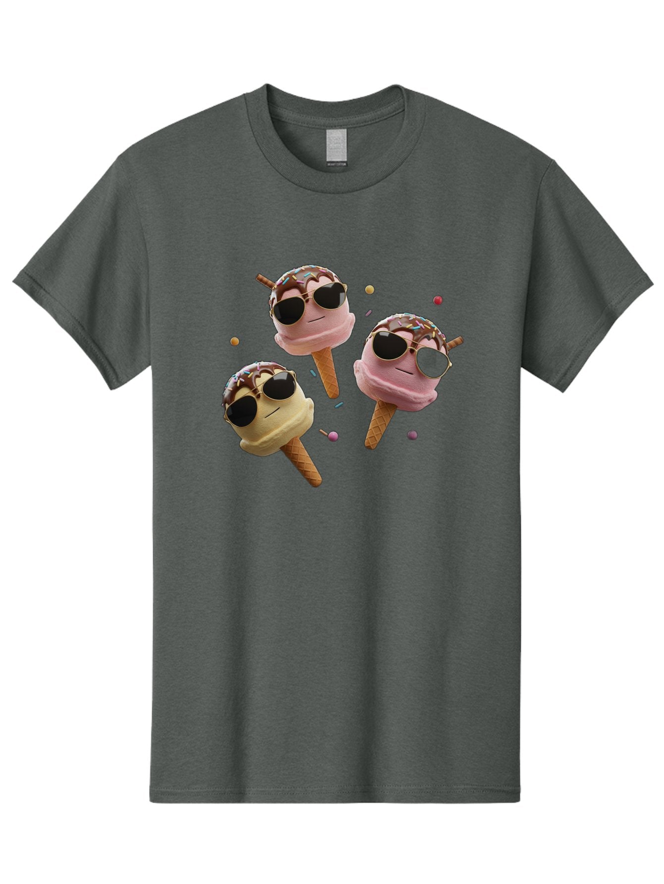 Ice-Cream-Cones-With-Sunglasses Men'S Graphic Tee, 100% Cotton, Comfortable Casual Summer Wear, Machine Washable, Ice Cream Cones With Sunglasses, Melting Ice Cream, Cartoon Style, Summer Treats, Colorful Sprinkles, Fun And Playful, Baa876 14