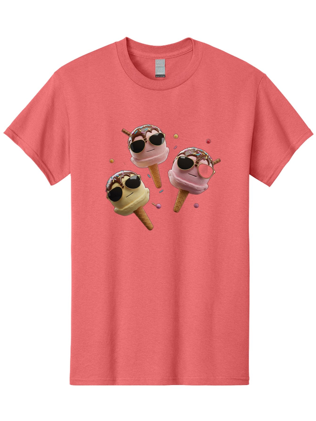 Ice-Cream-Cones-With-Sunglasses Men'S Graphic Tee, 100% Cotton, Comfortable Casual Summer Wear, Machine Washable, Ice Cream Cones With Sunglasses, Melting Ice Cream, Cartoon Style, Summer Treats, Colorful Sprinkles, Fun And Playful, Baa876