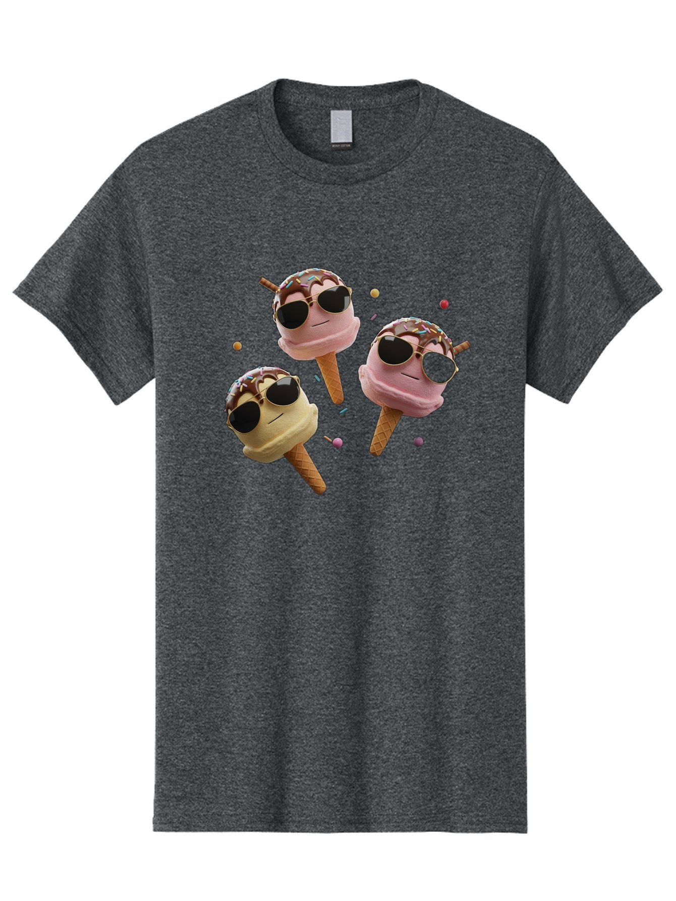 Ice-Cream-Cones-With-Sunglasses Men'S Graphic Tee, 100% Cotton, Comfortable Casual Summer Wear, Machine Washable, Ice Cream Cones With Sunglasses, Melting Ice Cream, Cartoon Style, Summer Treats, Colorful Sprinkles, Fun And Playful, Baa876 15