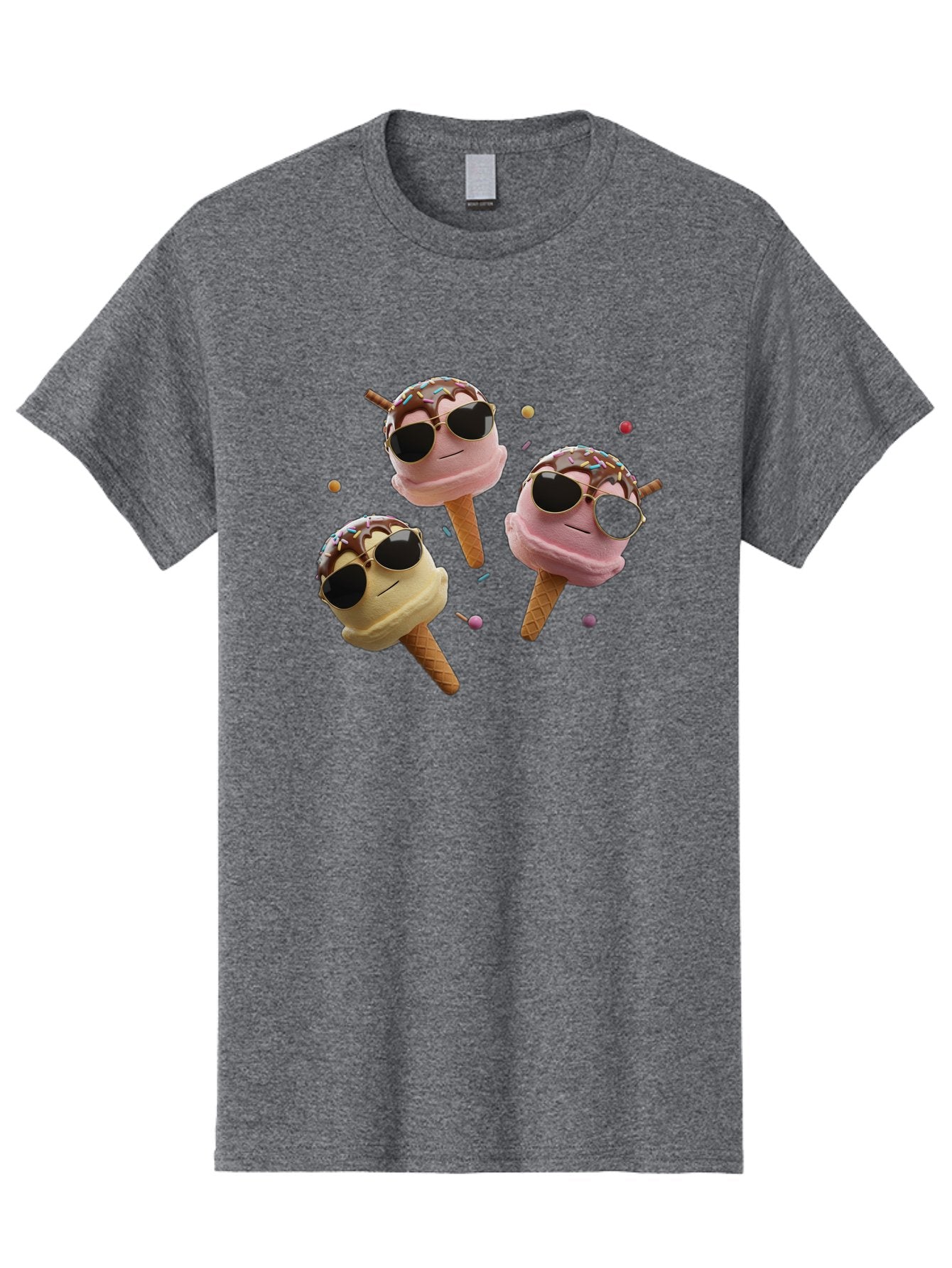 Ice-Cream-Cones-With-Sunglasses Men'S Graphic Tee, 100% Cotton, Comfortable Casual Summer Wear, Machine Washable, Ice Cream Cones With Sunglasses, Melting Ice Cream, Cartoon Style, Summer Treats, Colorful Sprinkles, Fun And Playful, Baa876 12