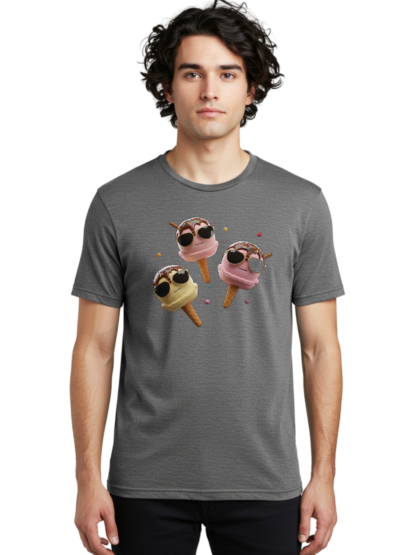 Ice-Cream-Cones-With-Sunglasses Men'S Graphic Tee, 100% Cotton, Comfortable Casual Summer Wear, Machine Washable, Ice Cream Cones With Sunglasses, Melting Ice Cream, Cartoon Style, Summer Treats, Colorful Sprinkles, Fun And Playful, Baa876 28