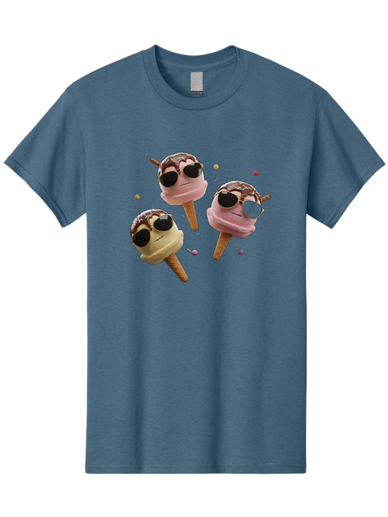 Ice-Cream-Cones-With-Sunglasses Men'S Graphic Tee, 100% Cotton, Comfortable Casual Summer Wear, Machine Washable, Ice Cream Cones With Sunglasses, Melting Ice Cream, Cartoon Style, Summer Treats, Colorful Sprinkles, Fun And Playful, Baa876 4