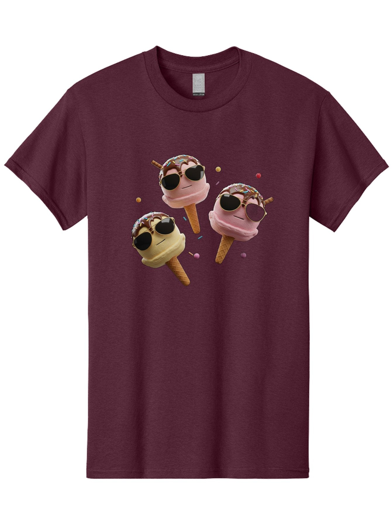 Ice-Cream-Cones-With-Sunglasses Men'S Graphic Tee, 100% Cotton, Comfortable Casual Summer Wear, Machine Washable, Ice Cream Cones With Sunglasses, Melting Ice Cream, Cartoon Style, Summer Treats, Colorful Sprinkles, Fun And Playful, Baa876 7