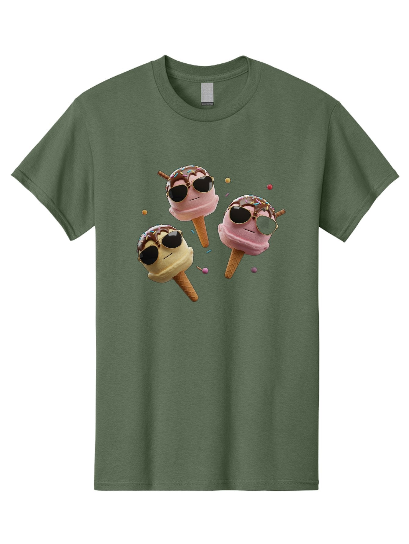 Ice-Cream-Cones-With-Sunglasses Men'S Graphic Tee, 100% Cotton, Comfortable Casual Summer Wear, Machine Washable, Ice Cream Cones With Sunglasses, Melting Ice Cream, Cartoon Style, Summer Treats, Colorful Sprinkles, Fun And Playful, Baa876 5