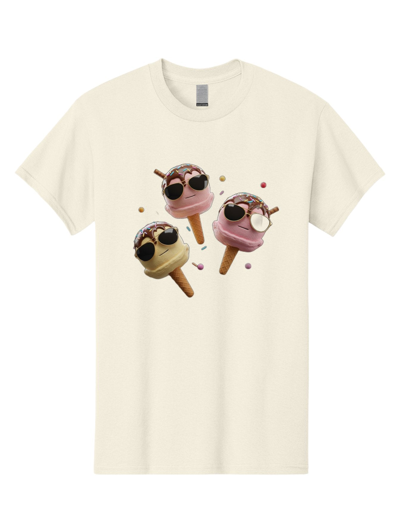 Ice-Cream-Cones-With-Sunglasses Men'S Graphic Tee, 100% Cotton, Comfortable Casual Summer Wear, Machine Washable, Ice Cream Cones With Sunglasses, Melting Ice Cream, Cartoon Style, Summer Treats, Colorful Sprinkles, Fun And Playful, Baa876 8