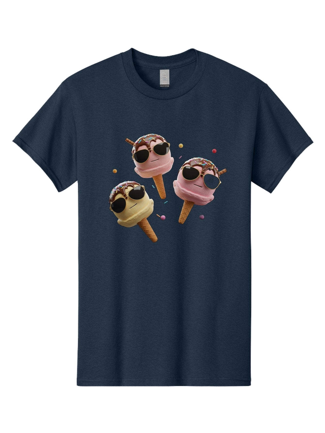 Ice-Cream-Cones-With-Sunglasses Men'S Graphic Tee, 100% Cotton, Comfortable Casual Summer Wear, Machine Washable, Ice Cream Cones With Sunglasses, Melting Ice Cream, Cartoon Style, Summer Treats, Colorful Sprinkles, Fun And Playful, Baa876 11