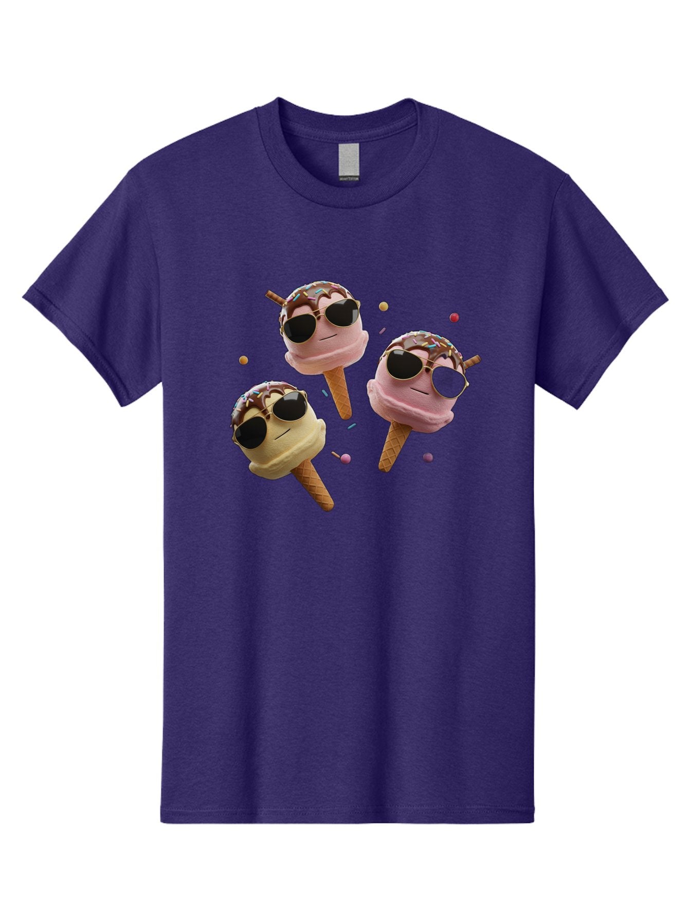 Ice-Cream-Cones-With-Sunglasses Men'S Graphic Tee, 100% Cotton, Comfortable Casual Summer Wear, Machine Washable, Ice Cream Cones With Sunglasses, Melting Ice Cream, Cartoon Style, Summer Treats, Colorful Sprinkles, Fun And Playful, Baa876 3