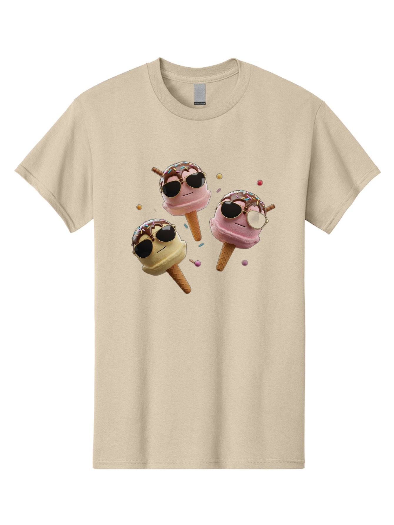 Ice-Cream-Cones-With-Sunglasses Men'S Graphic Tee, 100% Cotton, Comfortable Casual Summer Wear, Machine Washable, Ice Cream Cones With Sunglasses, Melting Ice Cream, Cartoon Style, Summer Treats, Colorful Sprinkles, Fun And Playful, Baa876 10