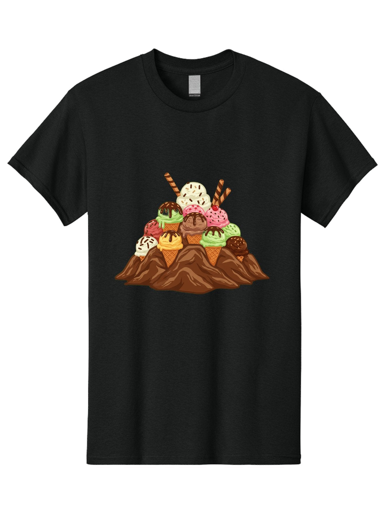 Ice-Cream-Cones Men'S Graphic Tee, 100% Cotton, Comfortable Casual Summer Wear, Machine Washable, Ice Cream Cones, Chocolate Sauce, Sprinkles, Waffle Cones, Colorful Ice Cream, Sweet Treats, Dessert Delights, Tasty Ice Cream, Dessert Art, Baa877 5