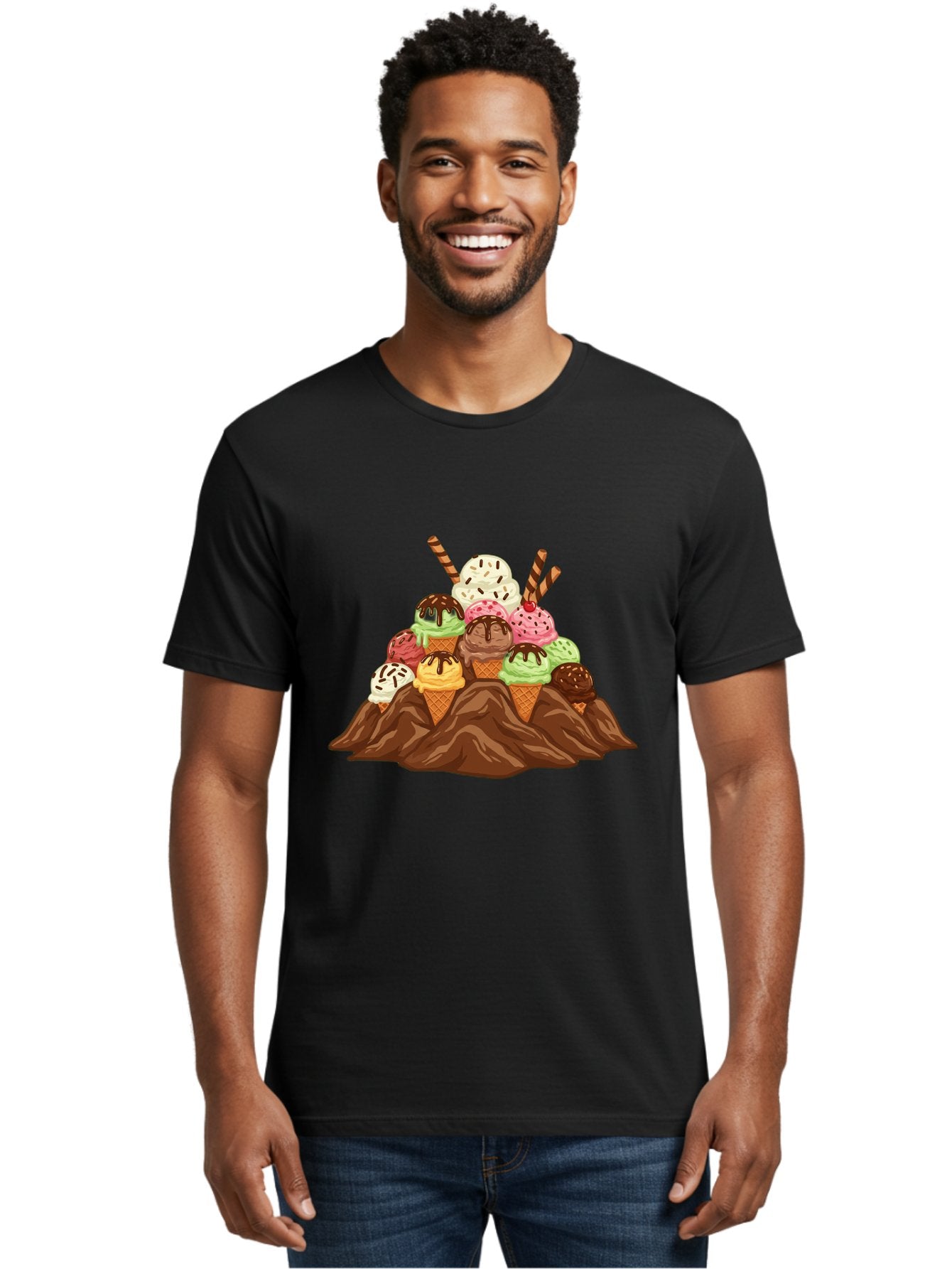 Ice-Cream-Cones Men'S Graphic Tee, 100% Cotton, Comfortable Casual Summer Wear, Machine Washable, Ice Cream Cones, Chocolate Sauce, Sprinkles, Waffle Cones, Colorful Ice Cream, Sweet Treats, Dessert Delights, Tasty Ice Cream, Dessert Art, Baa877 23
