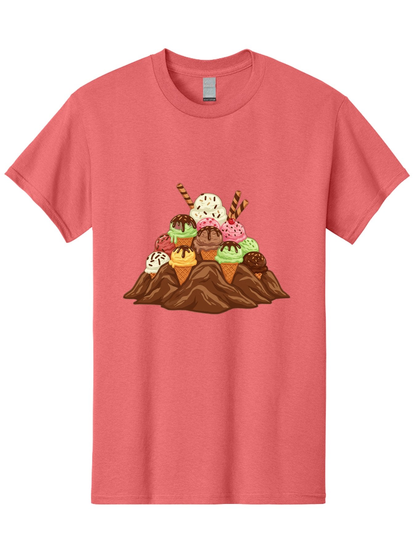 Ice-Cream-Cones Men'S Graphic Tee, 100% Cotton, Comfortable Casual Summer Wear, Machine Washable, Ice Cream Cones, Chocolate Sauce, Sprinkles, Waffle Cones, Colorful Ice Cream, Sweet Treats, Dessert Delights, Tasty Ice Cream, Dessert Art, Baa877 13