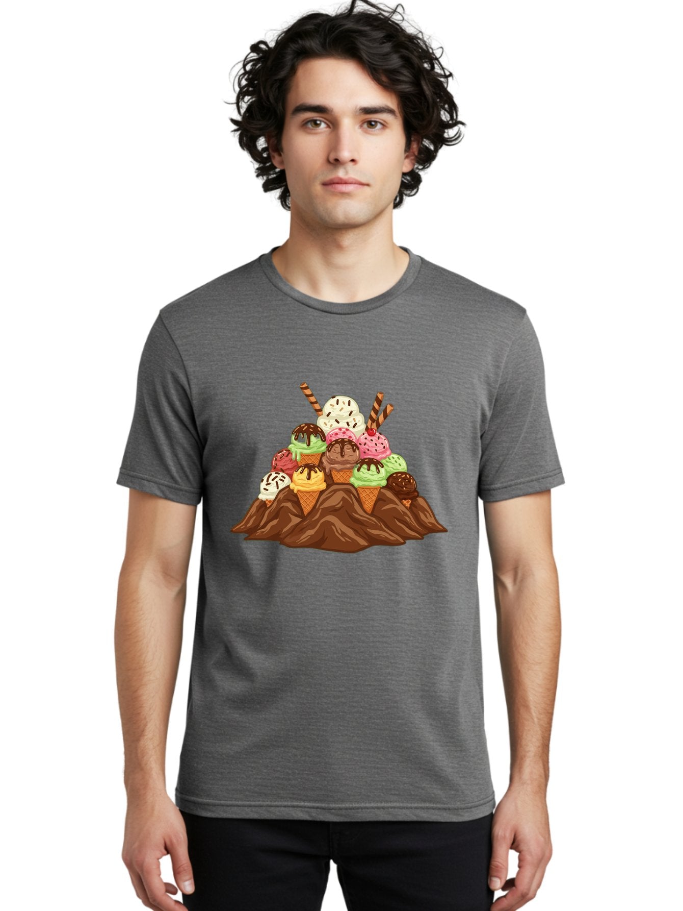 Ice-Cream-Cones Men'S Graphic Tee, 100% Cotton, Comfortable Casual Summer Wear, Machine Washable, Ice Cream Cones, Chocolate Sauce, Sprinkles, Waffle Cones, Colorful Ice Cream, Sweet Treats, Dessert Delights, Tasty Ice Cream, Dessert Art, Baa877 19