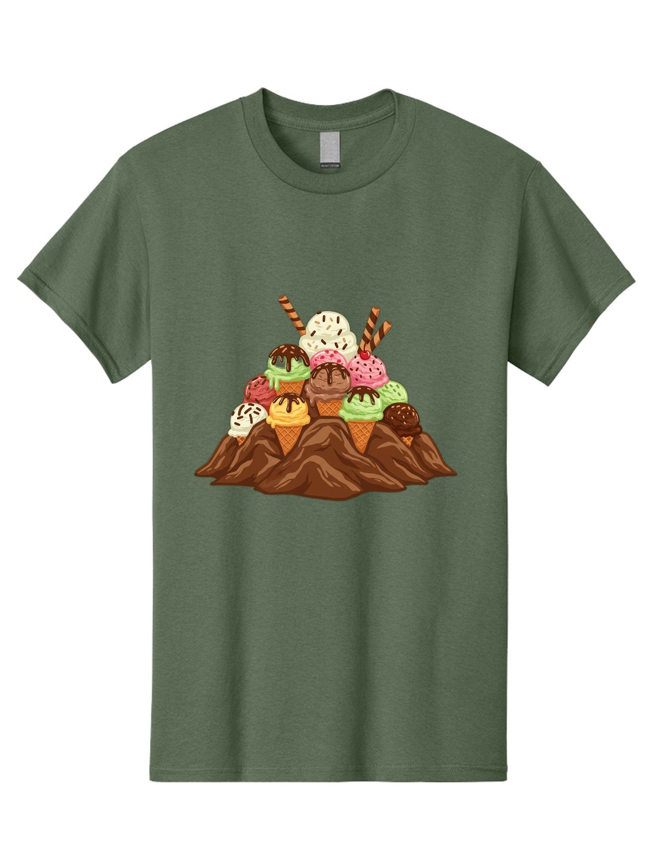 Ice-Cream-Cones Men'S Graphic Tee, 100% Cotton, Comfortable Casual Summer Wear, Machine Washable, Ice Cream Cones, Chocolate Sauce, Sprinkles, Waffle Cones, Colorful Ice Cream, Sweet Treats, Dessert Delights, Tasty Ice Cream, Dessert Art, Baa877
