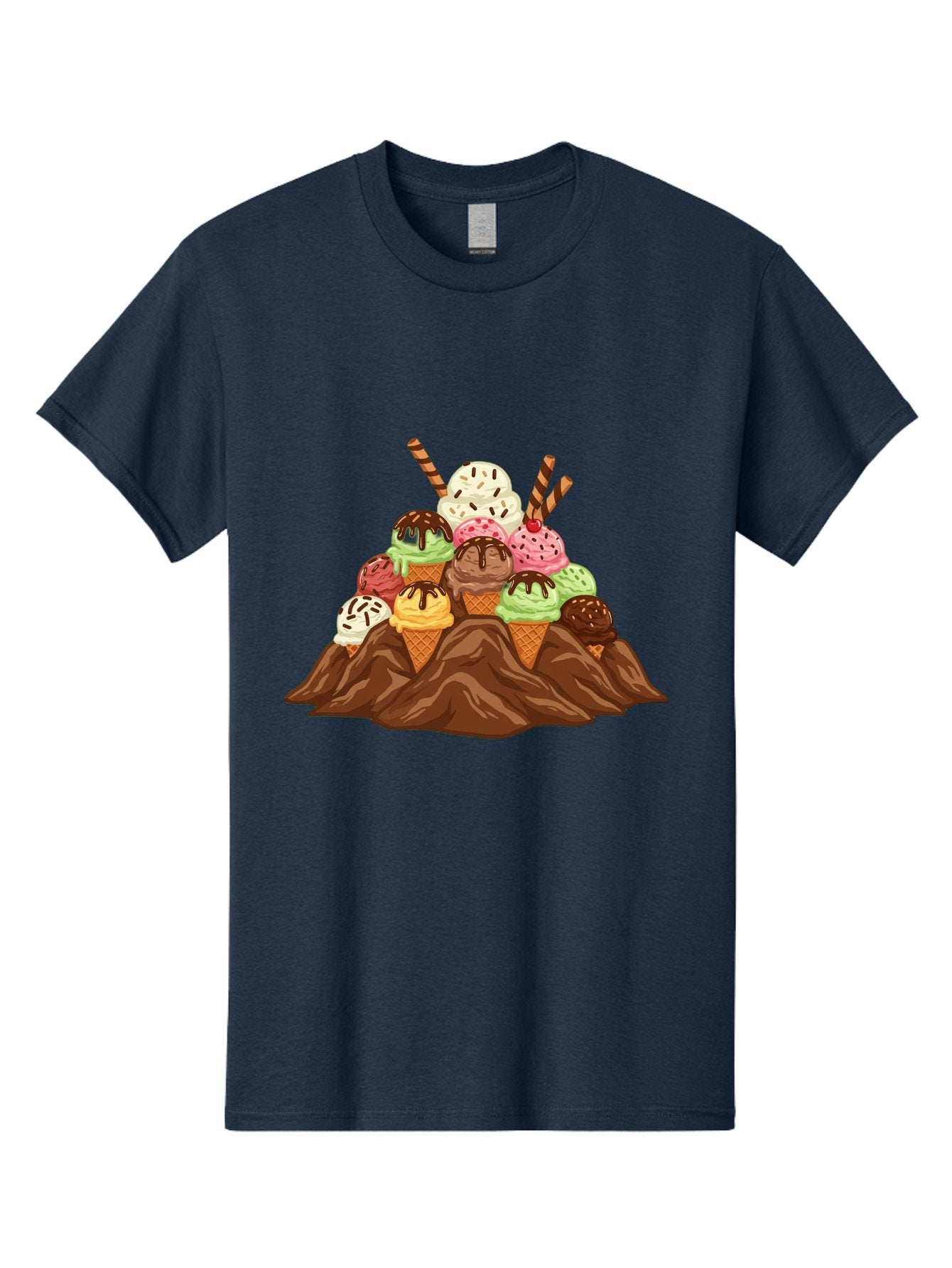 Ice-Cream-Cones Men'S Graphic Tee, 100% Cotton, Comfortable Casual Summer Wear, Machine Washable, Ice Cream Cones, Chocolate Sauce, Sprinkles, Waffle Cones, Colorful Ice Cream, Sweet Treats, Dessert Delights, Tasty Ice Cream, Dessert Art, Baa877 3
