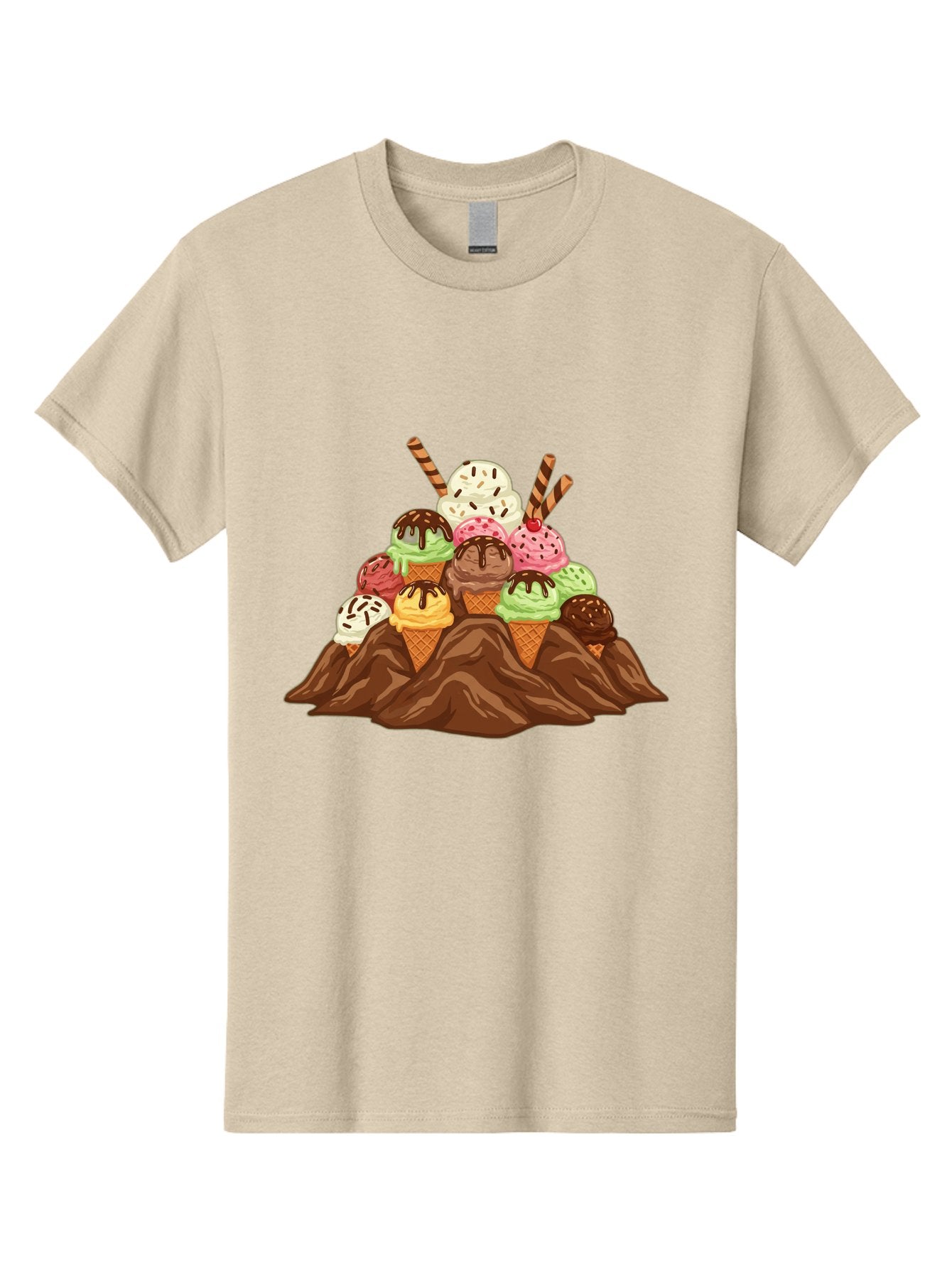 Ice-Cream-Cones Men'S Graphic Tee, 100% Cotton, Comfortable Casual Summer Wear, Machine Washable, Ice Cream Cones, Chocolate Sauce, Sprinkles, Waffle Cones, Colorful Ice Cream, Sweet Treats, Dessert Delights, Tasty Ice Cream, Dessert Art, Baa877 15