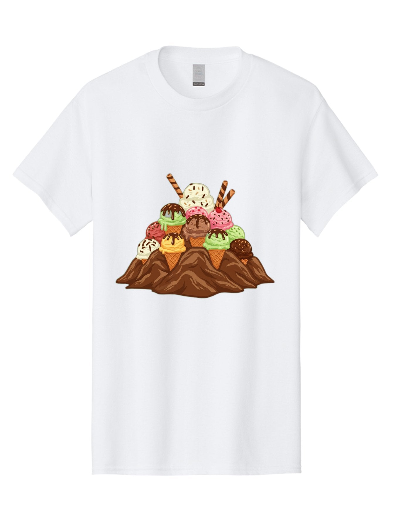 Ice-Cream-Cones Men'S Graphic Tee, 100% Cotton, Comfortable Casual Summer Wear, Machine Washable, Ice Cream Cones, Chocolate Sauce, Sprinkles, Waffle Cones, Colorful Ice Cream, Sweet Treats, Dessert Delights, Tasty Ice Cream, Dessert Art, Baa877 14